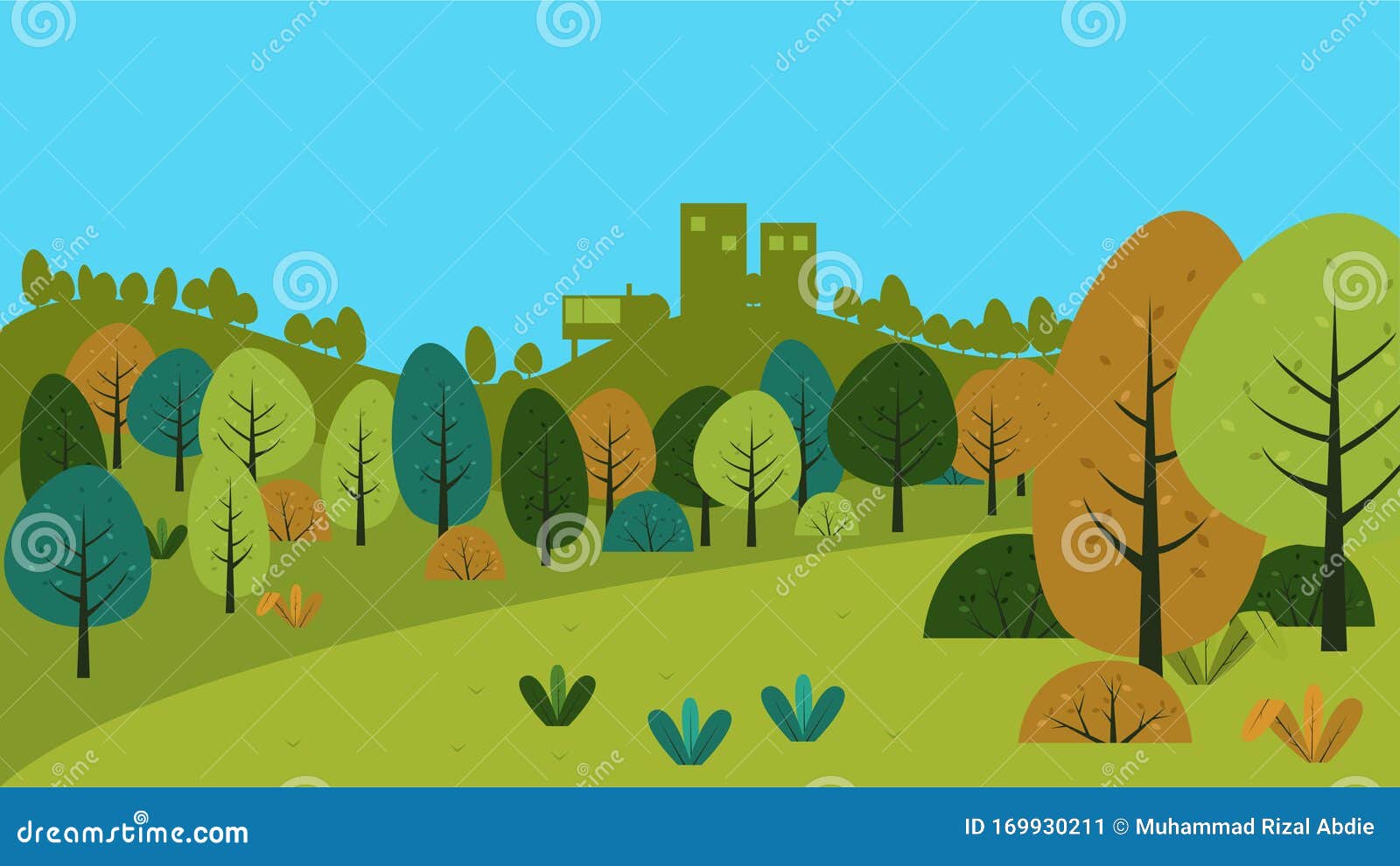 Flat Landscape Cartoon Background. Hill View Stock Vector ...