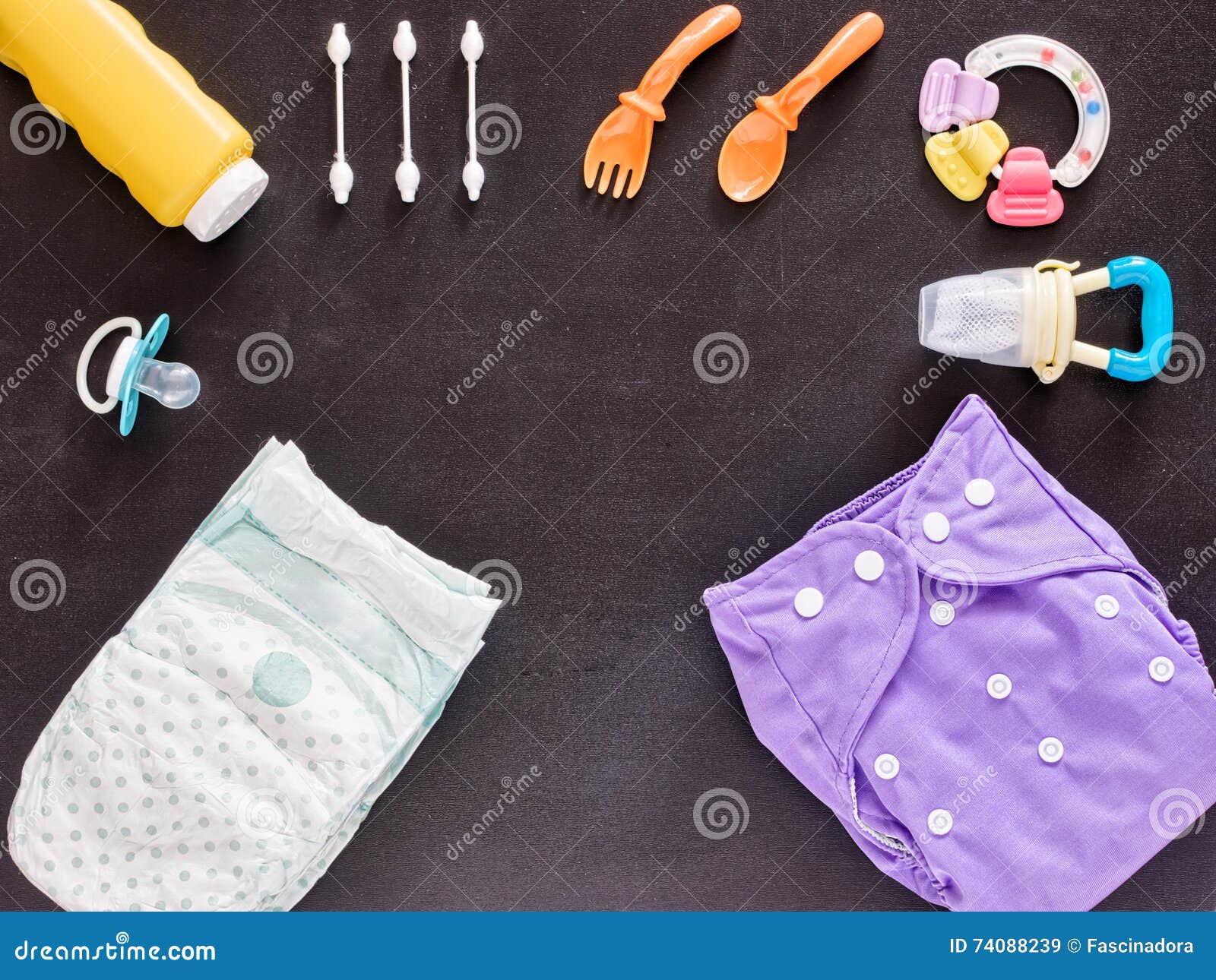 Flat Lay of Baby Set with Cloth Diaper Stock Image - Image of ...