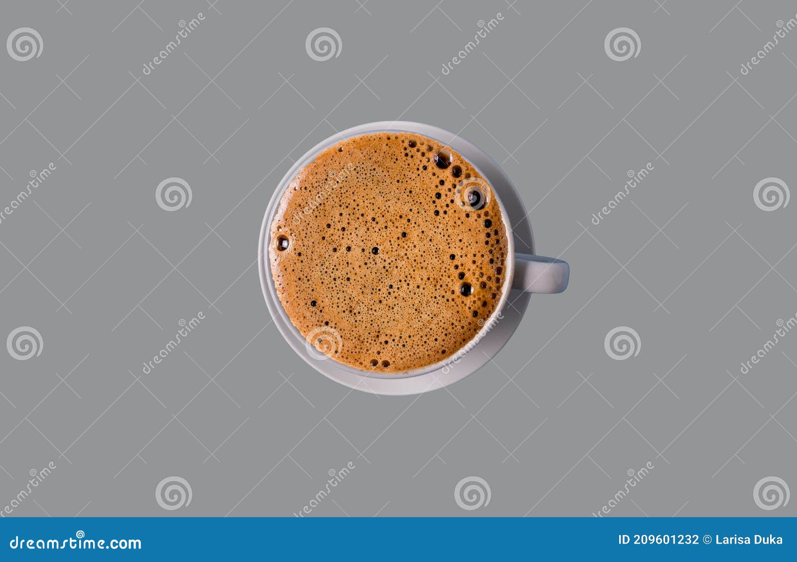 Flat Lay Black Coffee with Foam in a Cup on Trendy Ultimate Gray