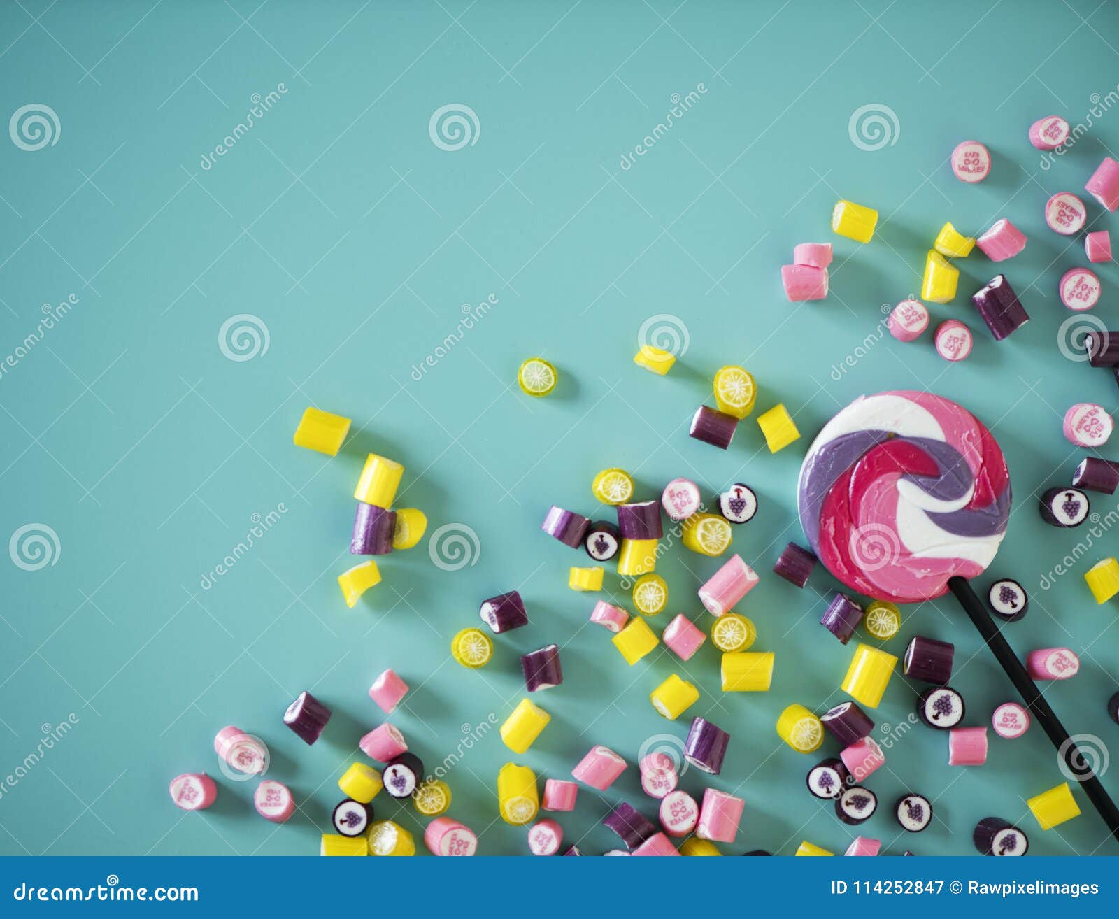 Flat lay of candy stock image. Image of delicious, flavors - 114252847
