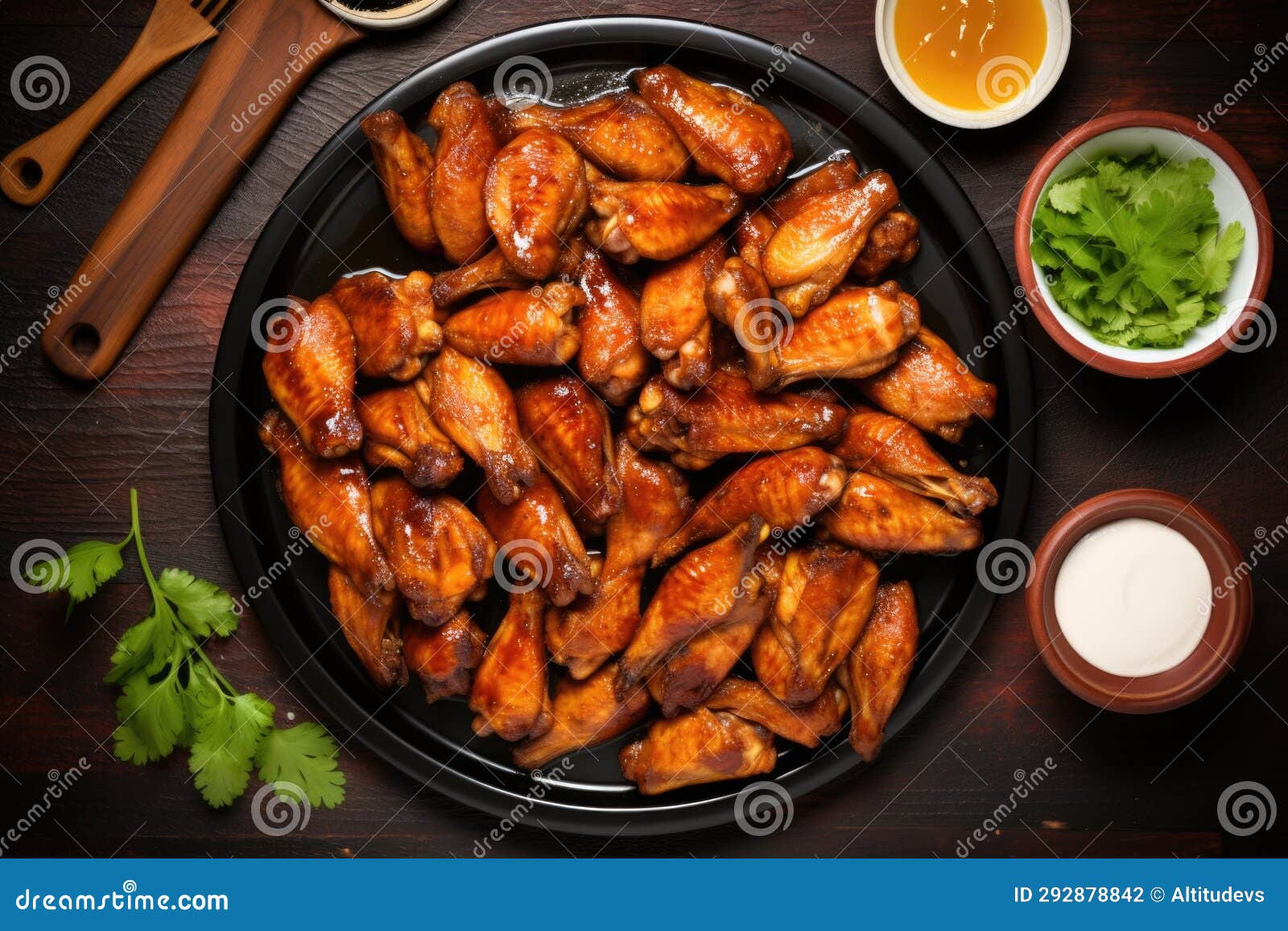 Flat Lay of Chicken Wings Marinated in Tangy Sauce Stock Photo Image