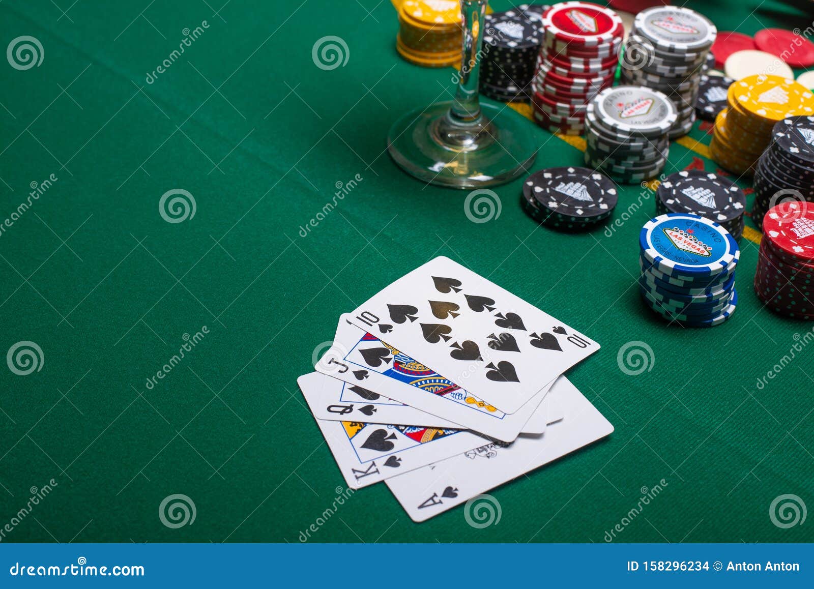 Flat Lay Close-up Cards for Playing Poker on Gaming Table in a Casino Against a Background of Chips. Background for a Gaming Stock Photo - Image holdem, chip: 158296234
