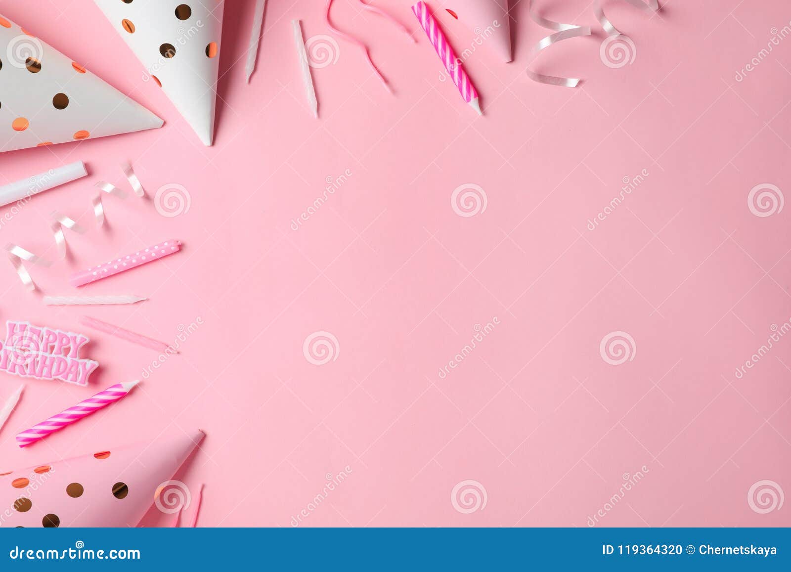 Flat Lay Composition with Birthday Party Items Stock Photo - Image of ...