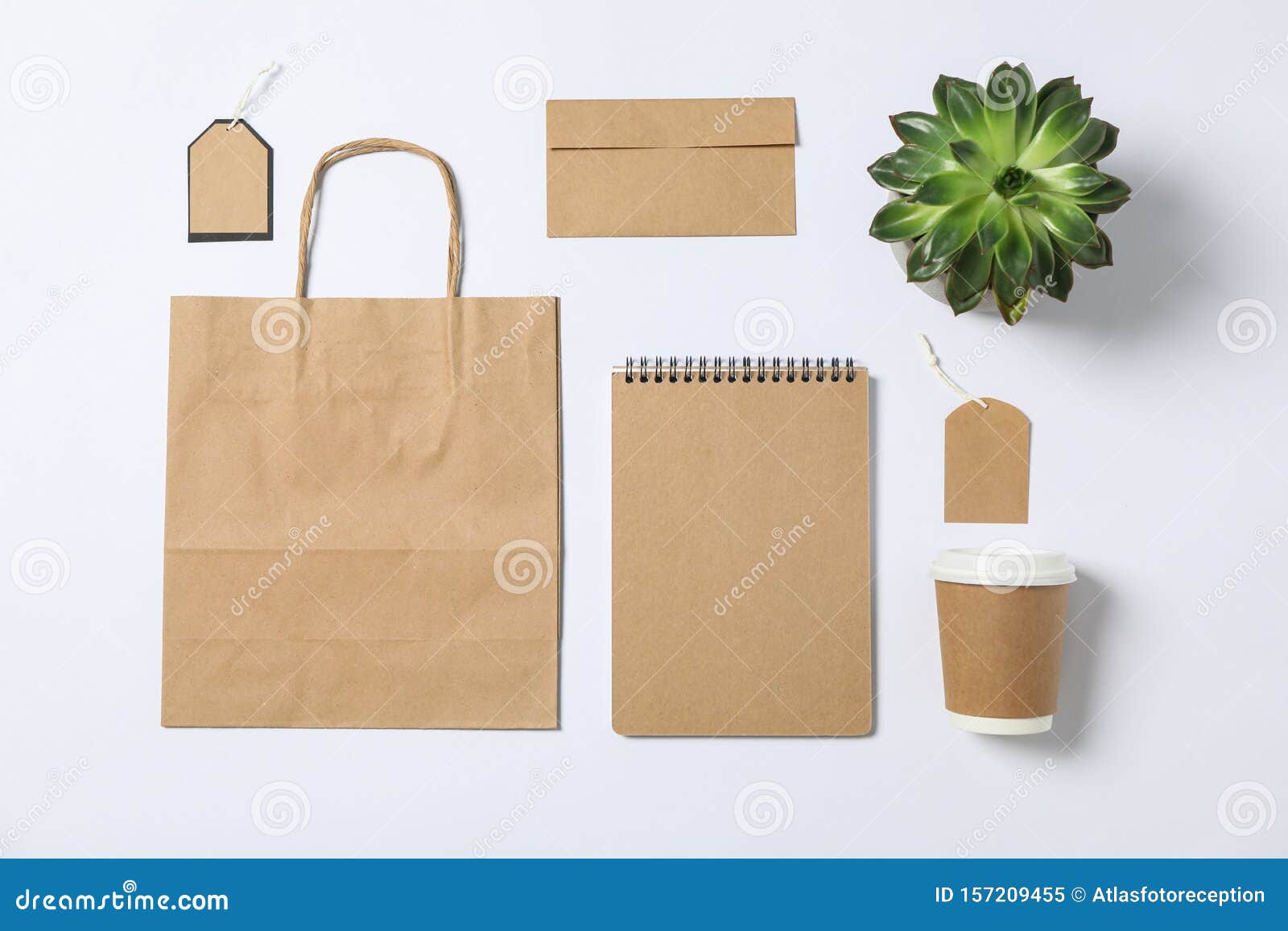 Flat Lay Composition With Blank Stationery, Paper Bag And ...