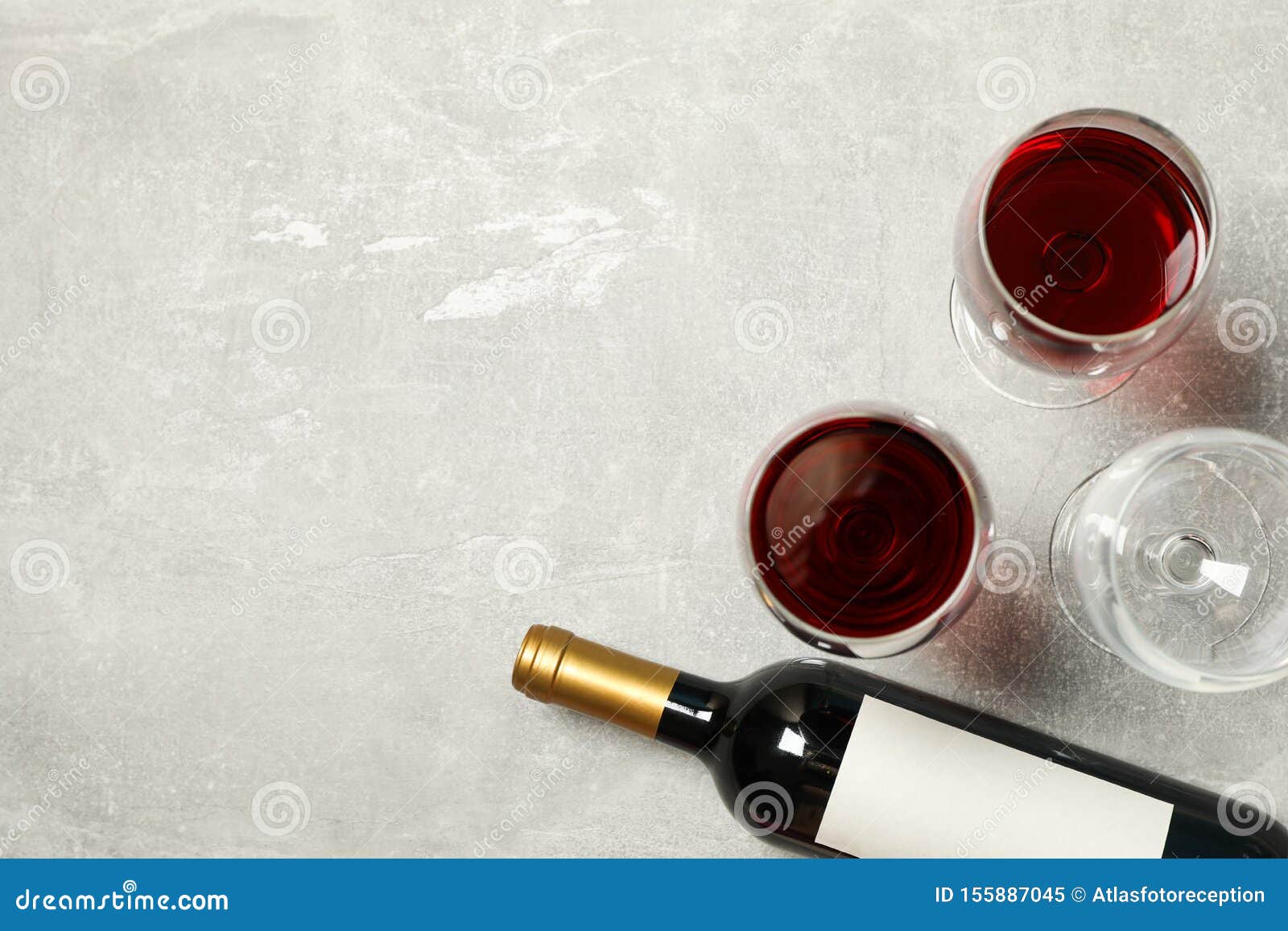 Flat Lay Composition with Bottle and Glasses of Wine on Grey Background Stock Image Image of
