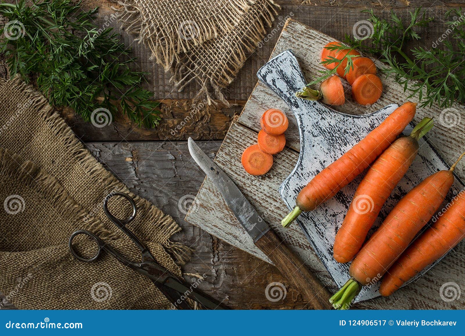 Flat Lay Composition with Carrots on Rustic Background. Stock Image