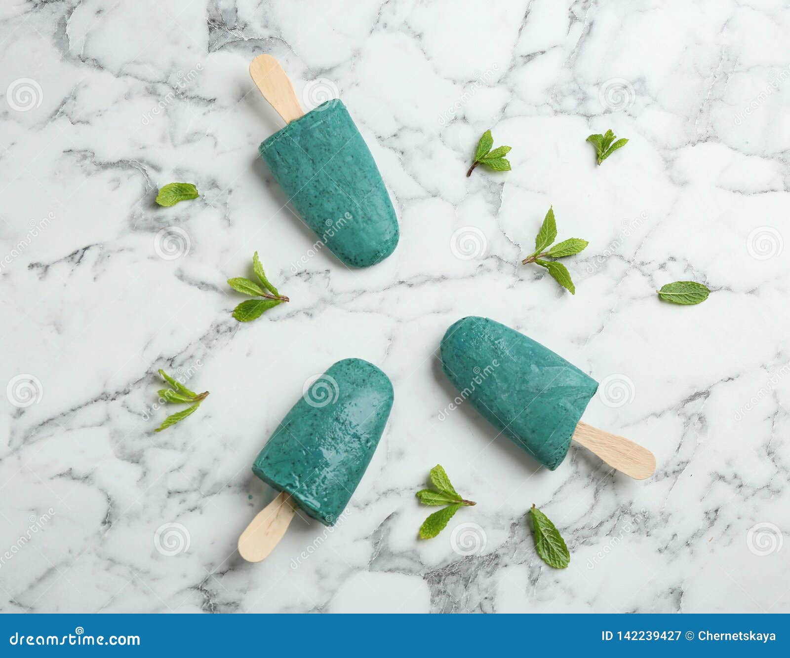 Flat Lay Composition with Delicious Spirulina Popsicles Stock Image