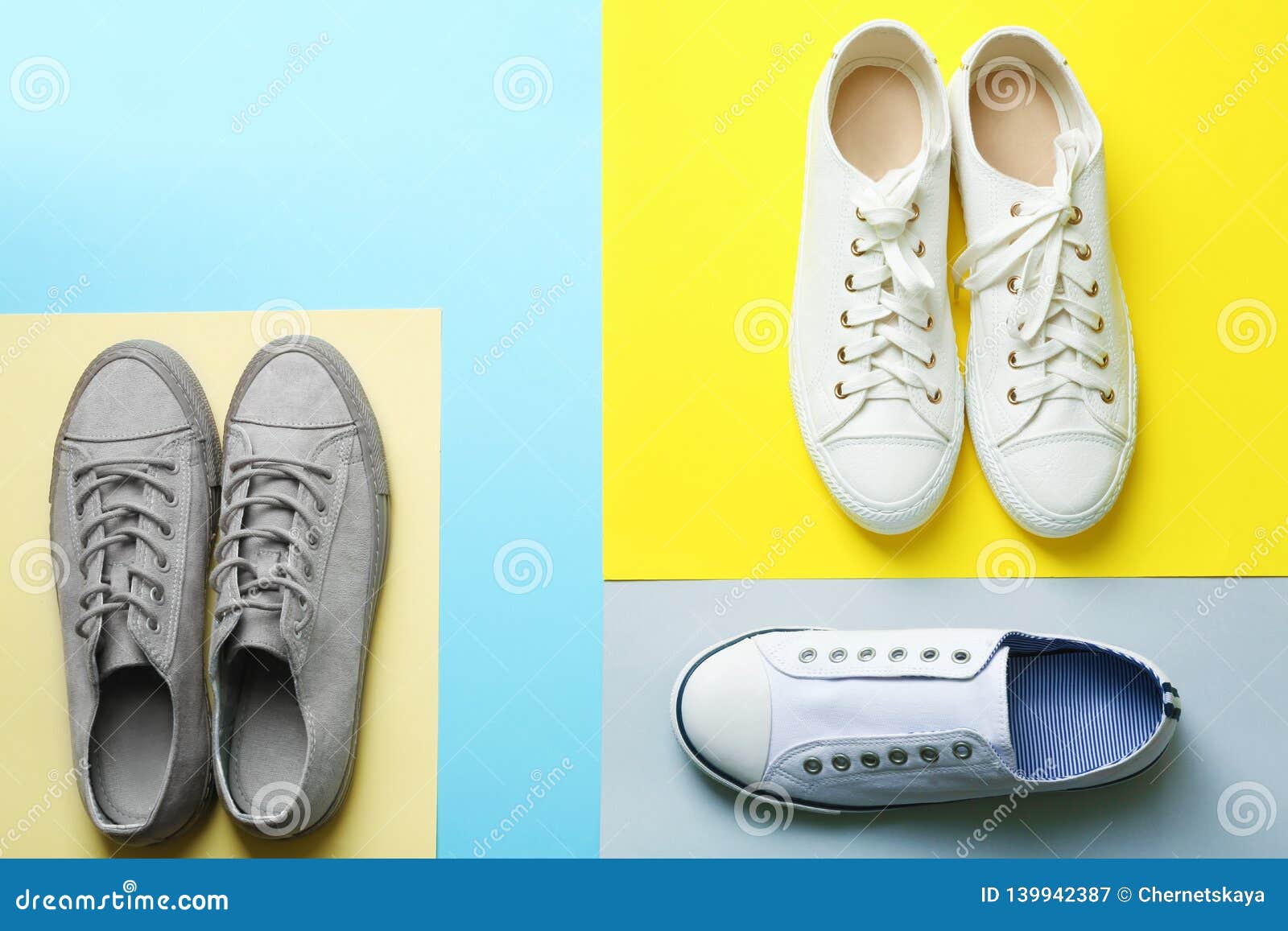 Flat Lay Composition with Different Sneakers Stock Image - Image of ...