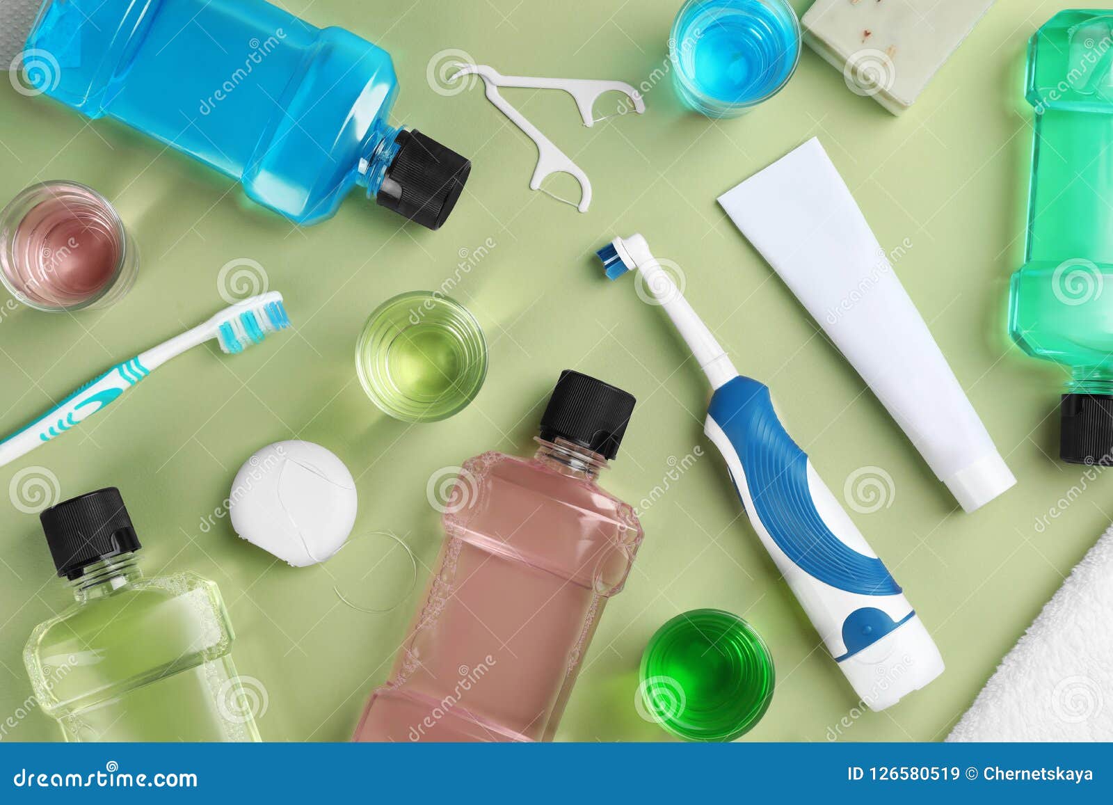 flat lay composition with oral care products