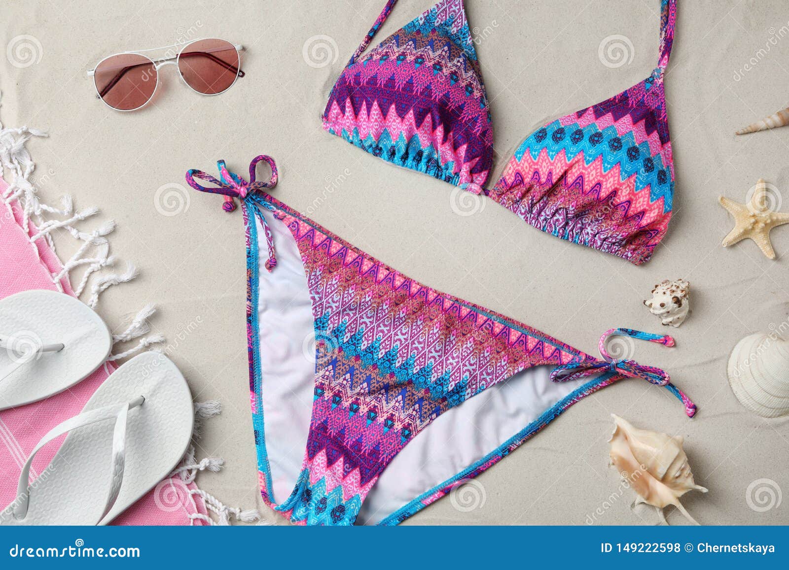 Flat Lay Composition with Swimsuit and Beach Accessories Stock Photo ...