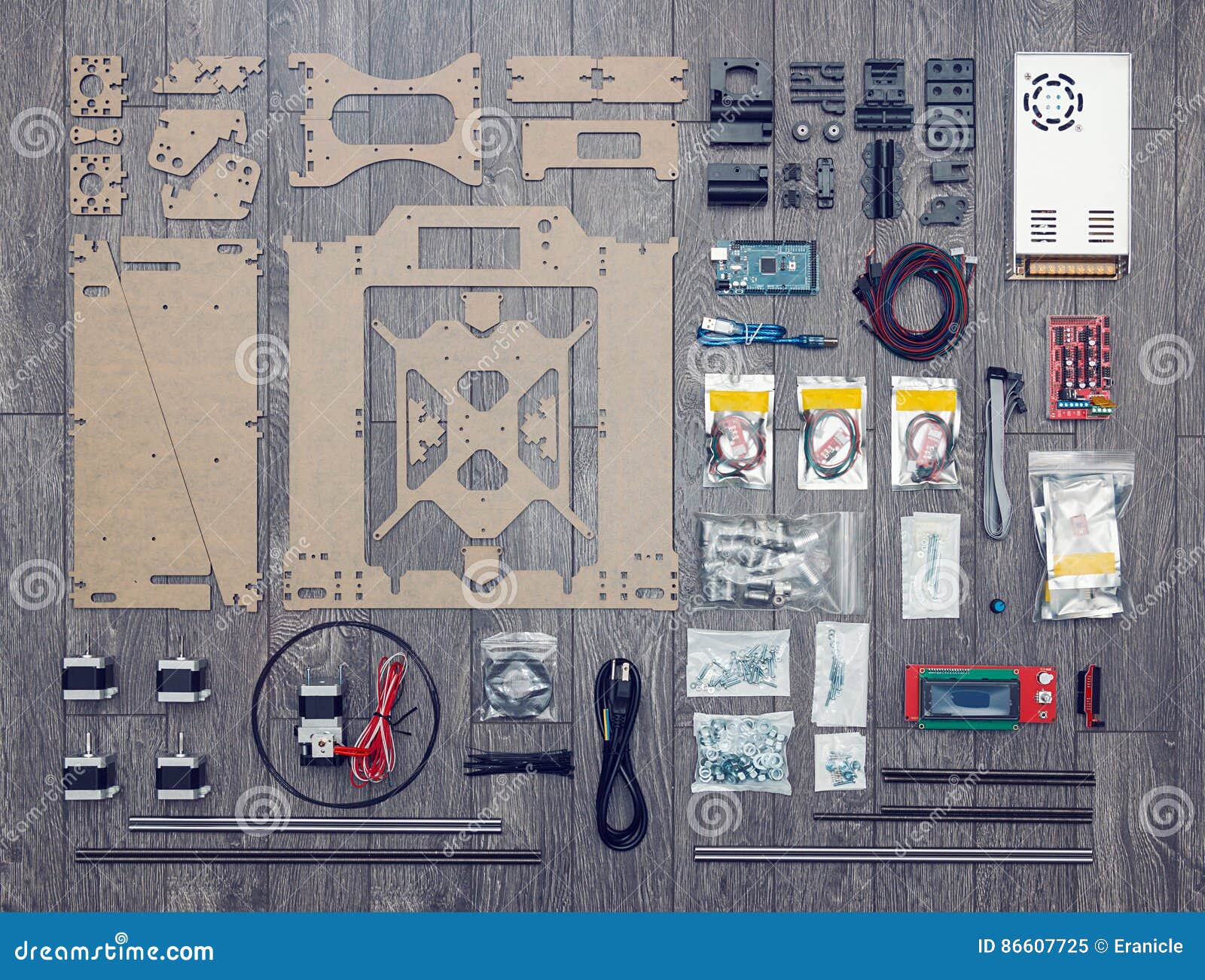 flat lay of electronic and mechanical parts and components of di