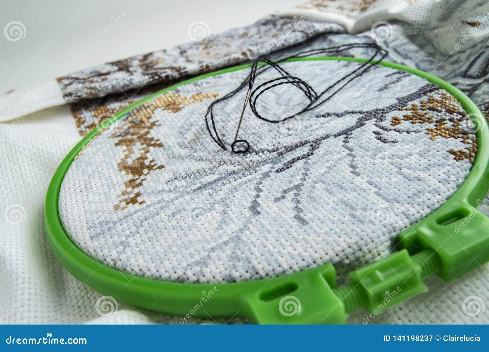 Flat Lay Embroidery Hoop with Canvas and Bright Sewing Thread and Embroidery Needle Stock Image