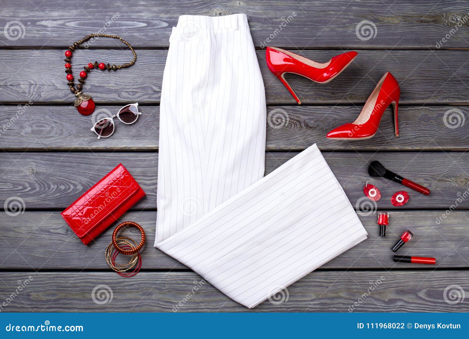 Flat Lay Female Clothing Arrangement. Stock Photo - Image of female ...