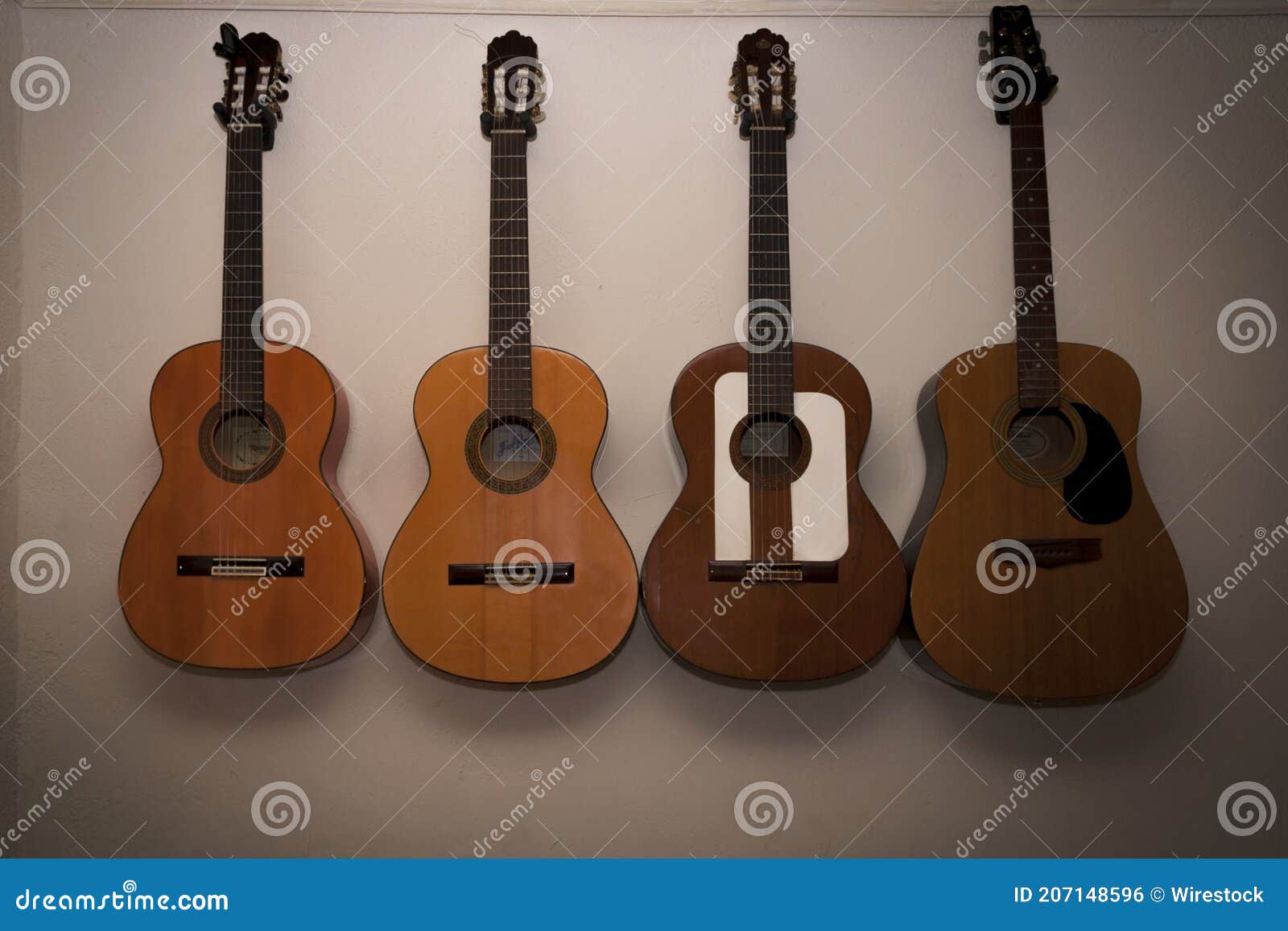 Flat Lay of Hanging Guitars on the Wall Stock Photo Image of hang