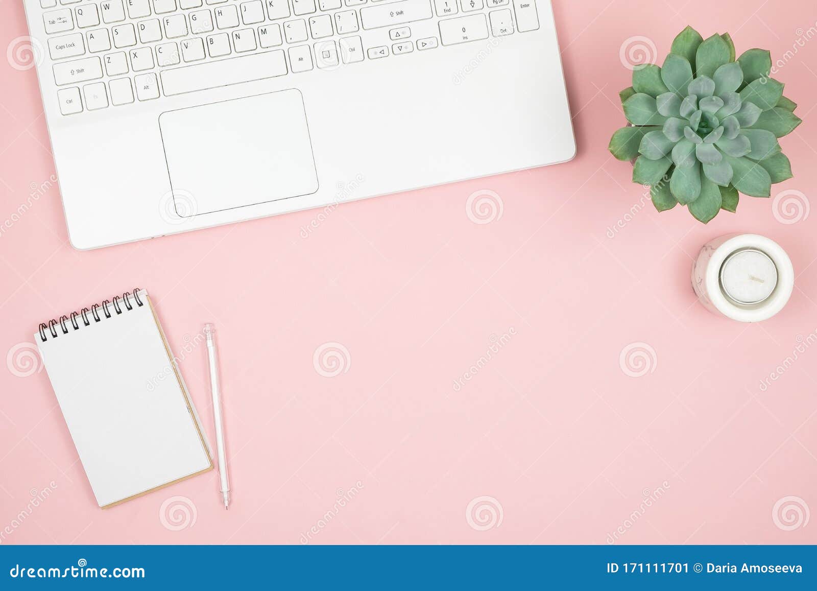 Flat Lay Home Office Desk. Women Workspace with Laptop, Notebook ...