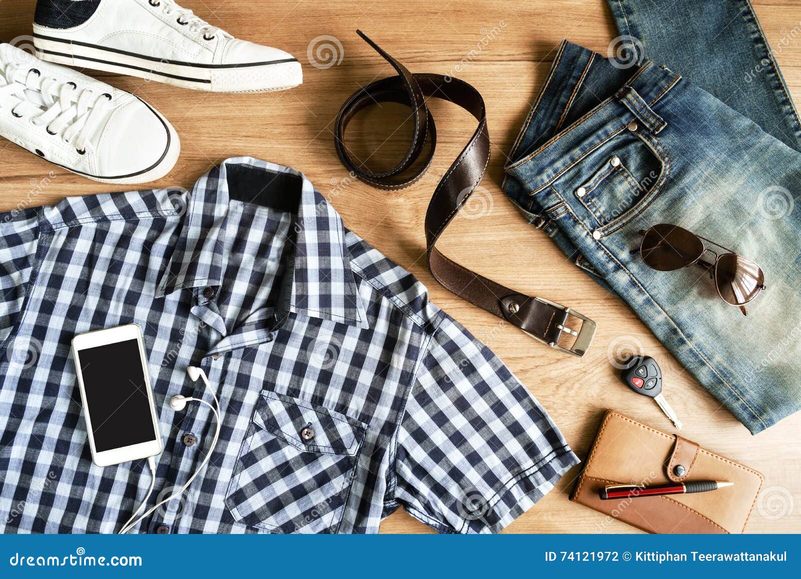 Flat Lay of Men Casual Fashion Outfits on Wooden Background Stock Photo -  Image of essentials, clothing: 74121972