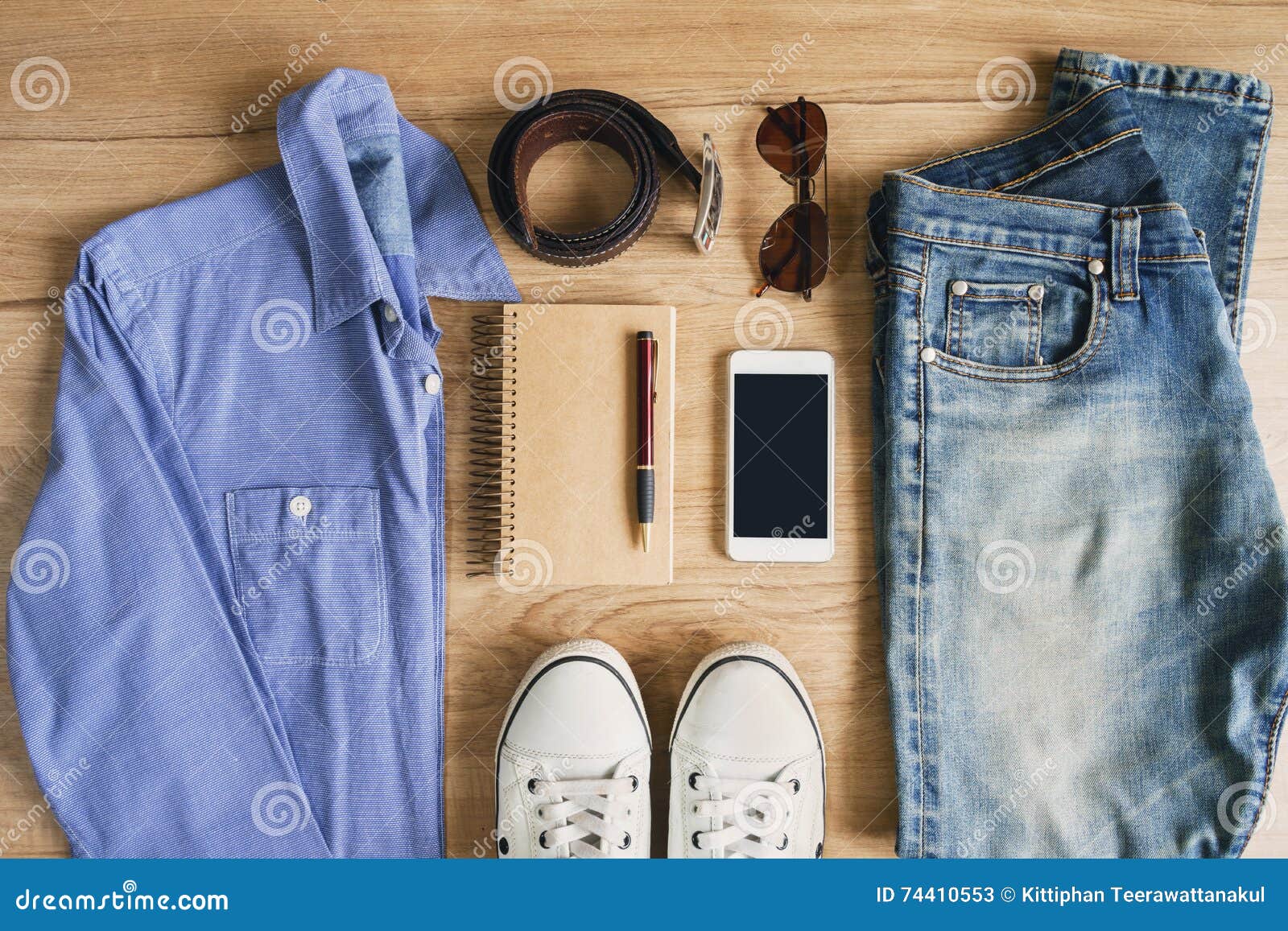 Flat Lay of Men Casual Fashion Outfits on Wooden Background Stock Image ...