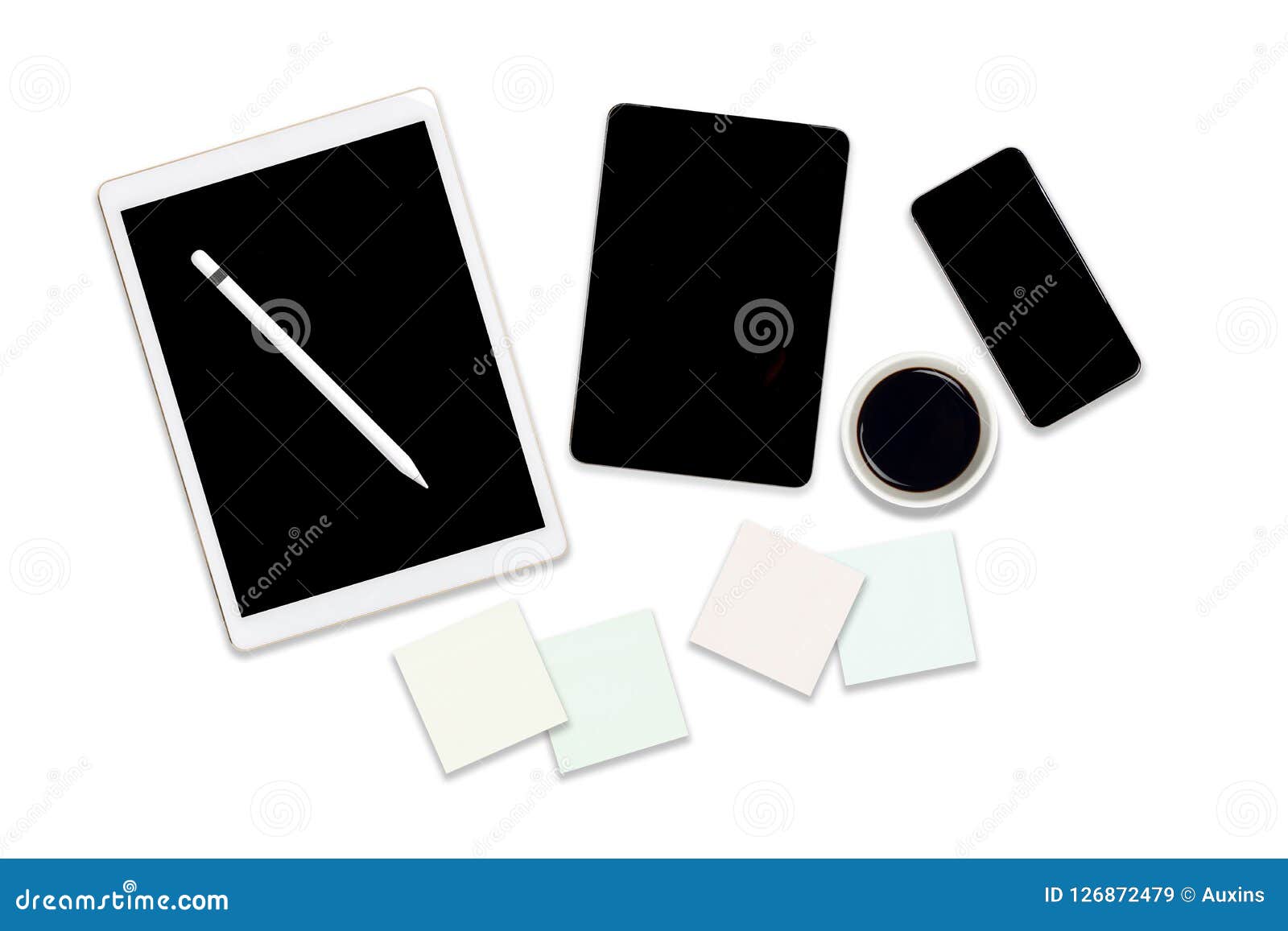Flat Lay Photo Of Office Table With Digital Tablet