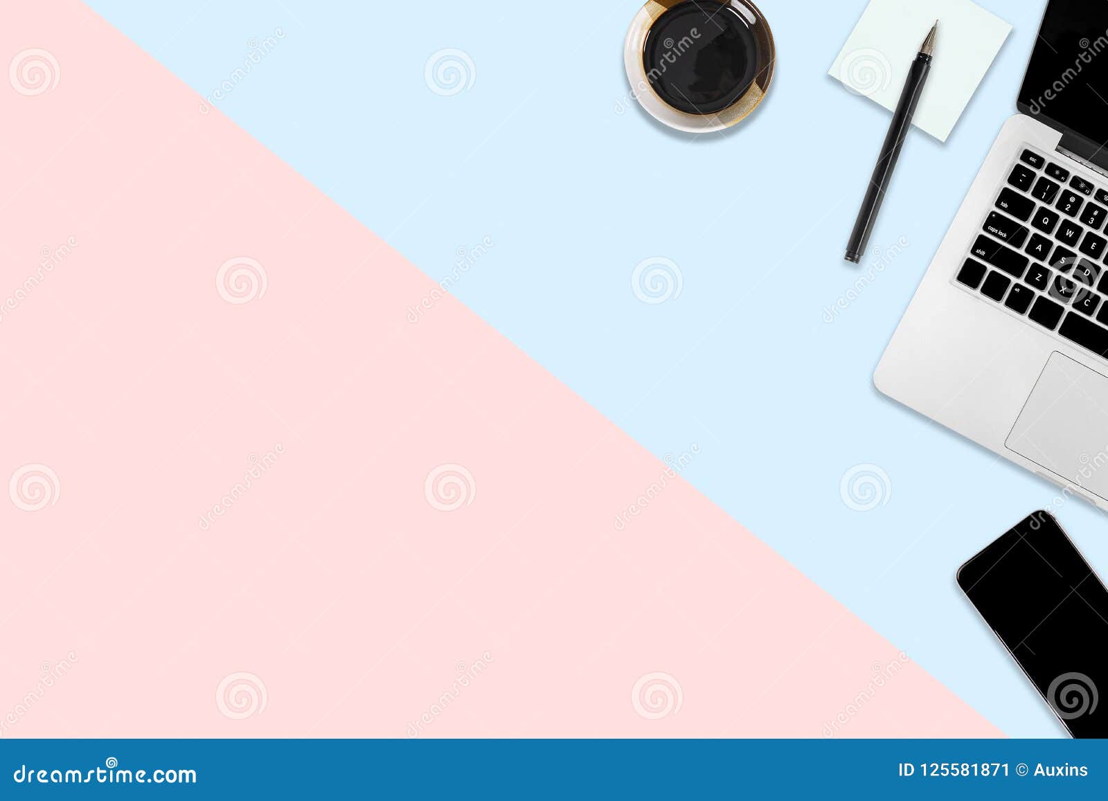 Flat Lay Photo of Office Table on Modern Two Tone Blue and Pink ...