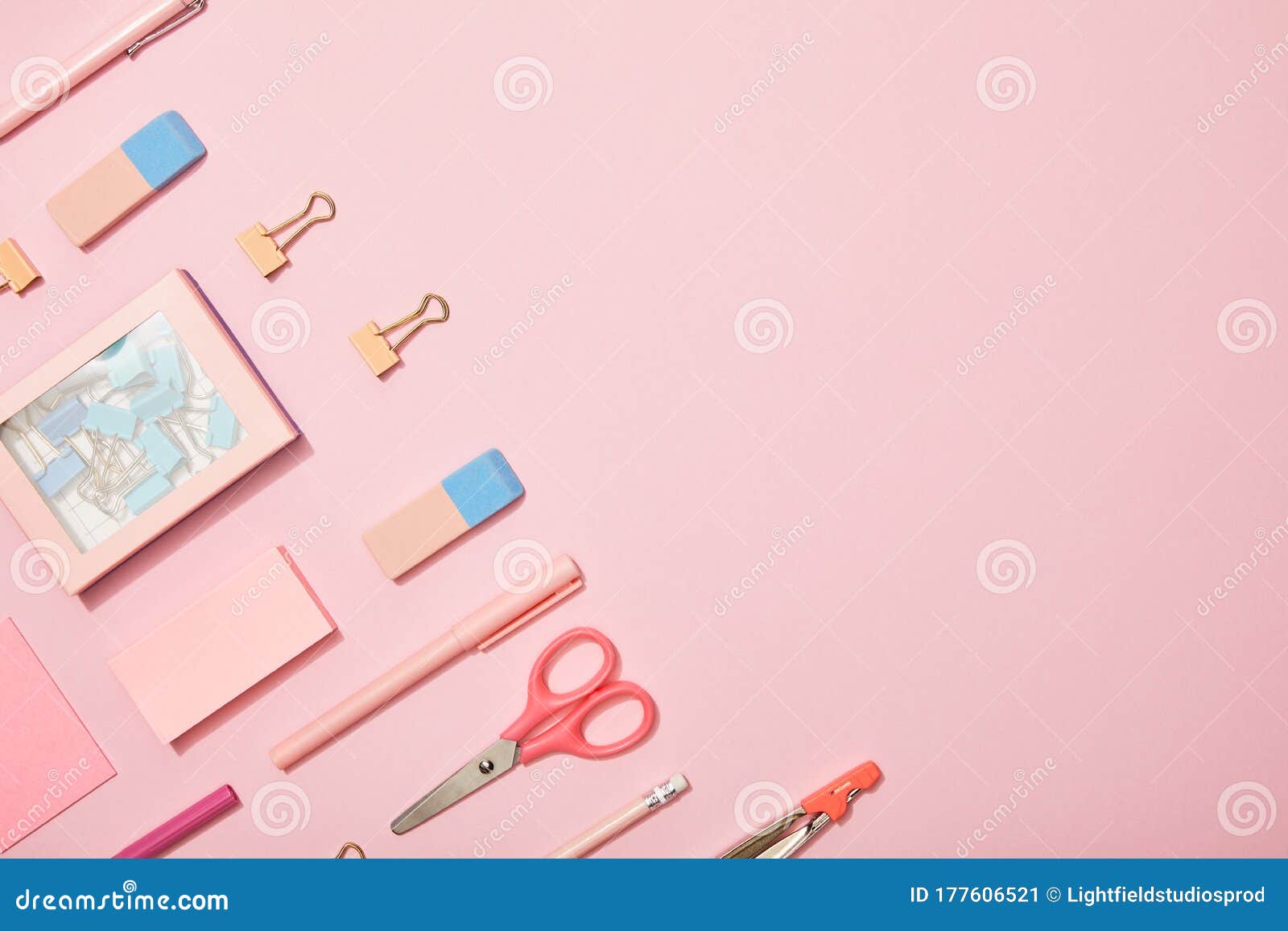 Lay with Pink School Supplies Isolated Stock Image - Image of clips,  knowledge: 177606521