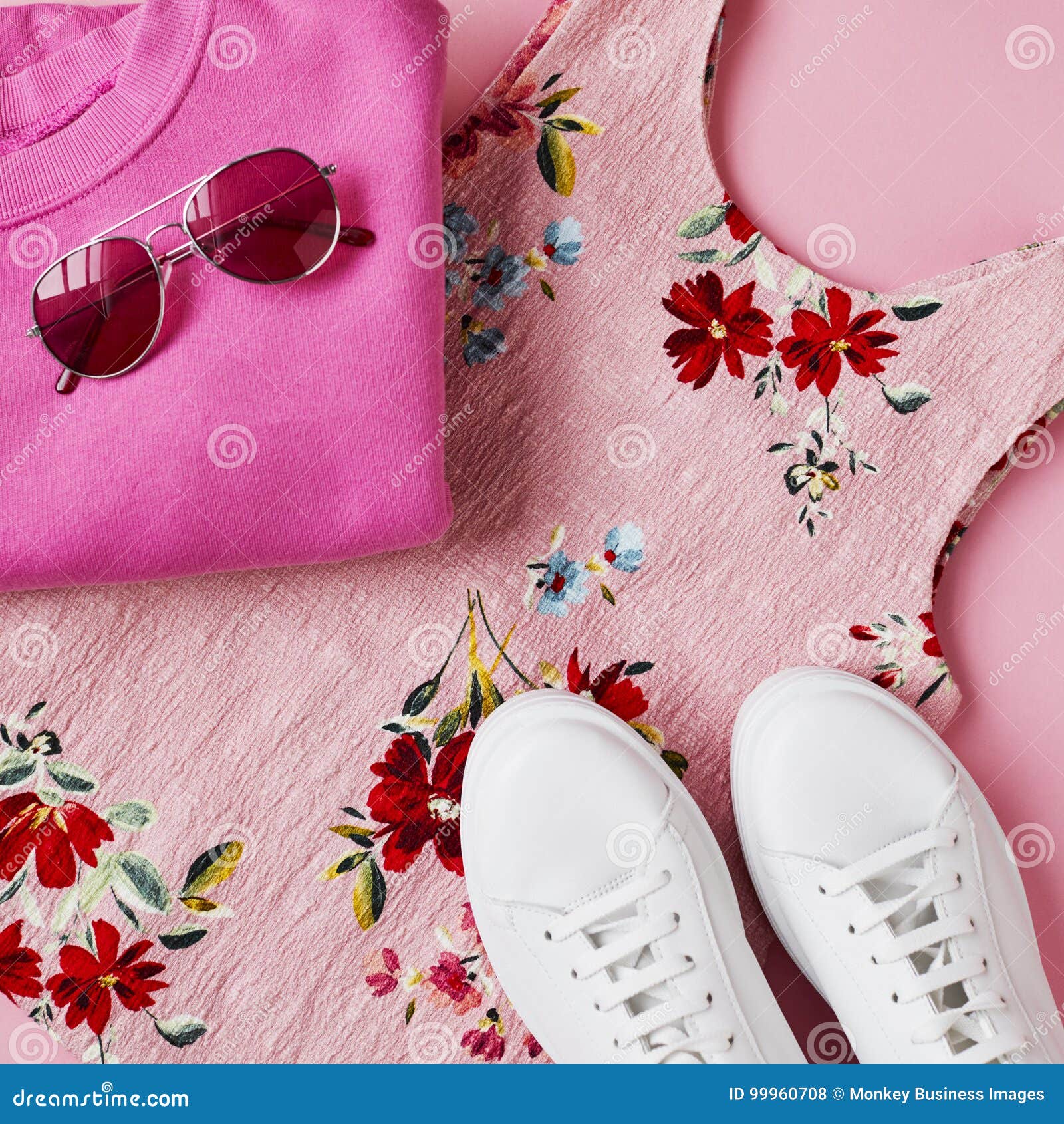 Flat Lay Shot of Female Holiday Clothing and Accessories Stock Photo ...