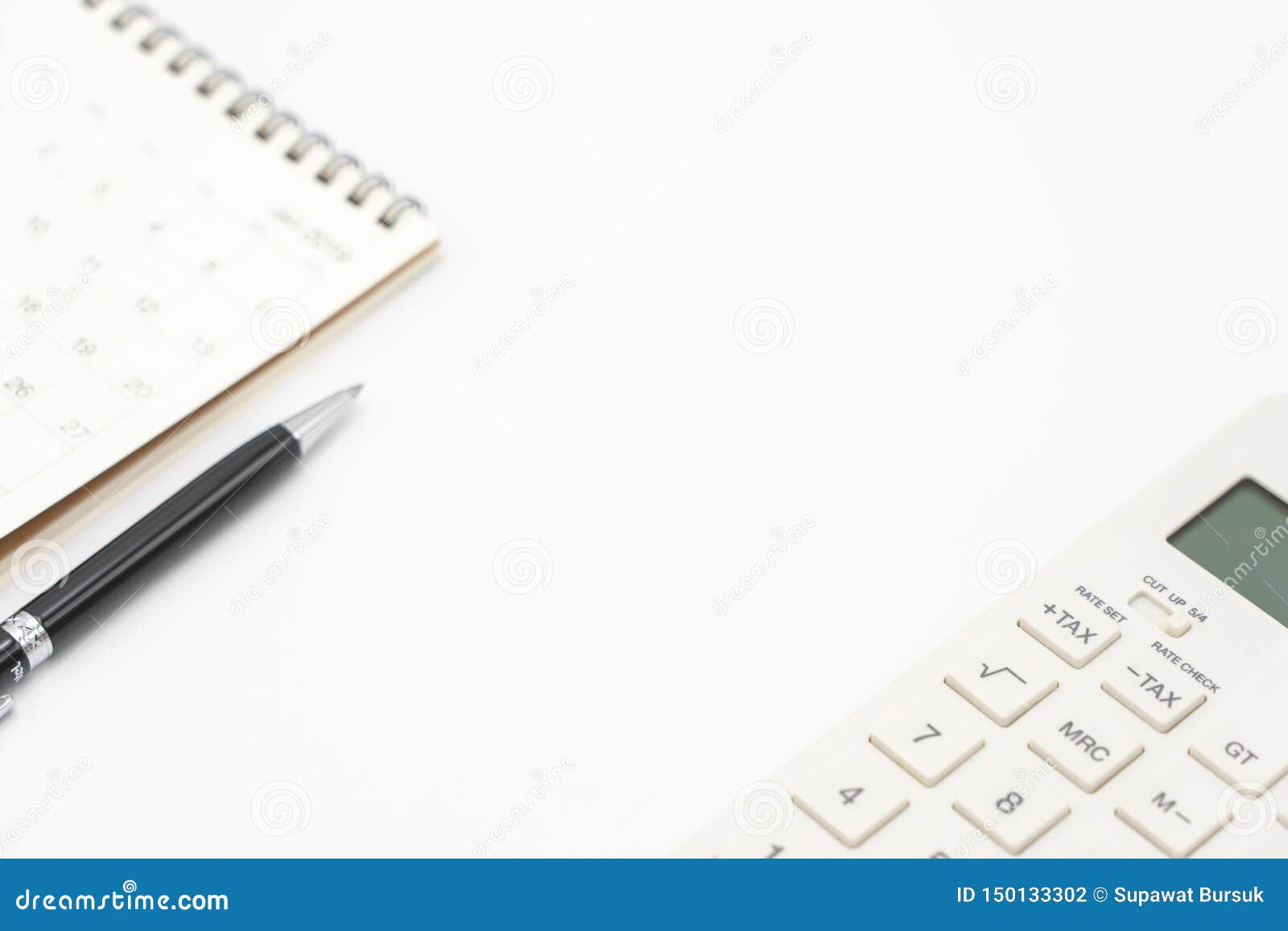 Flat Lay Of Top View Office Table Desk With Calendar Calculators