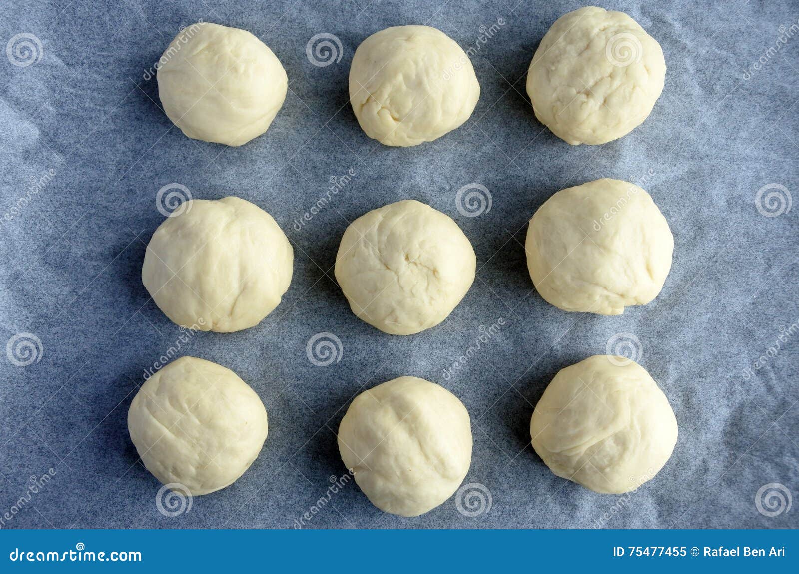 Flat Lay View of Round Pieces of Bread Rolls Dough Stock Image Image
