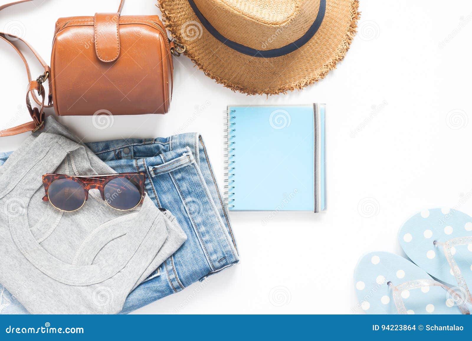 Flat Lay of Woman Casual Style for Summer, Summer and Travel Stock ...