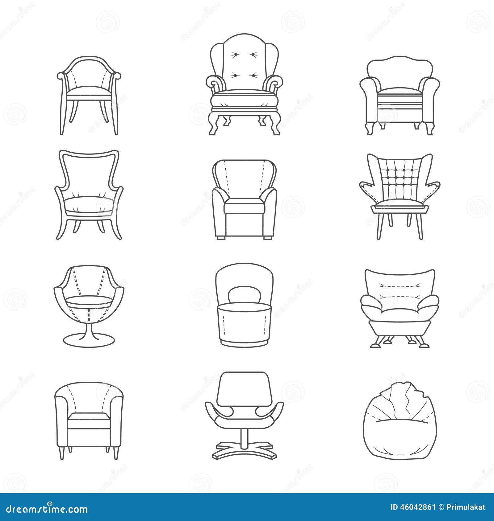 Flat Line Armchair Vector Isolated Icons Set Illustration 46042861 Megapixl