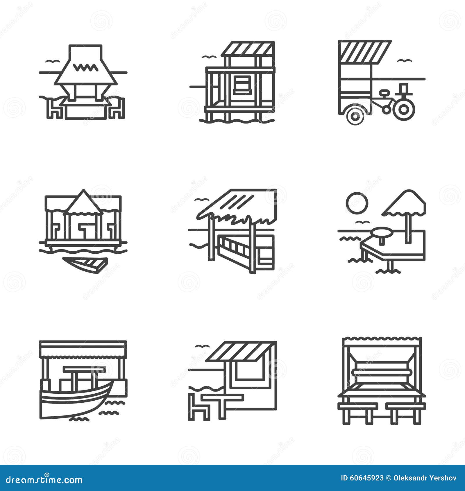Flat line bungalow icons stock vector. Illustration of ...