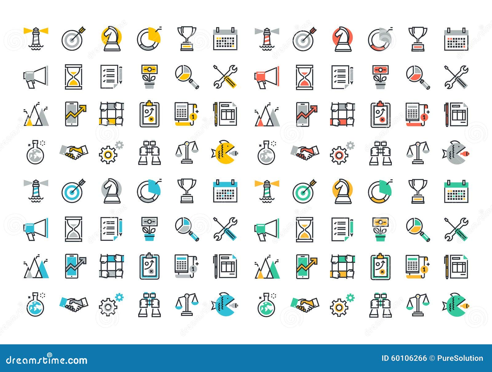 flat line colorful icons collection of corporate business