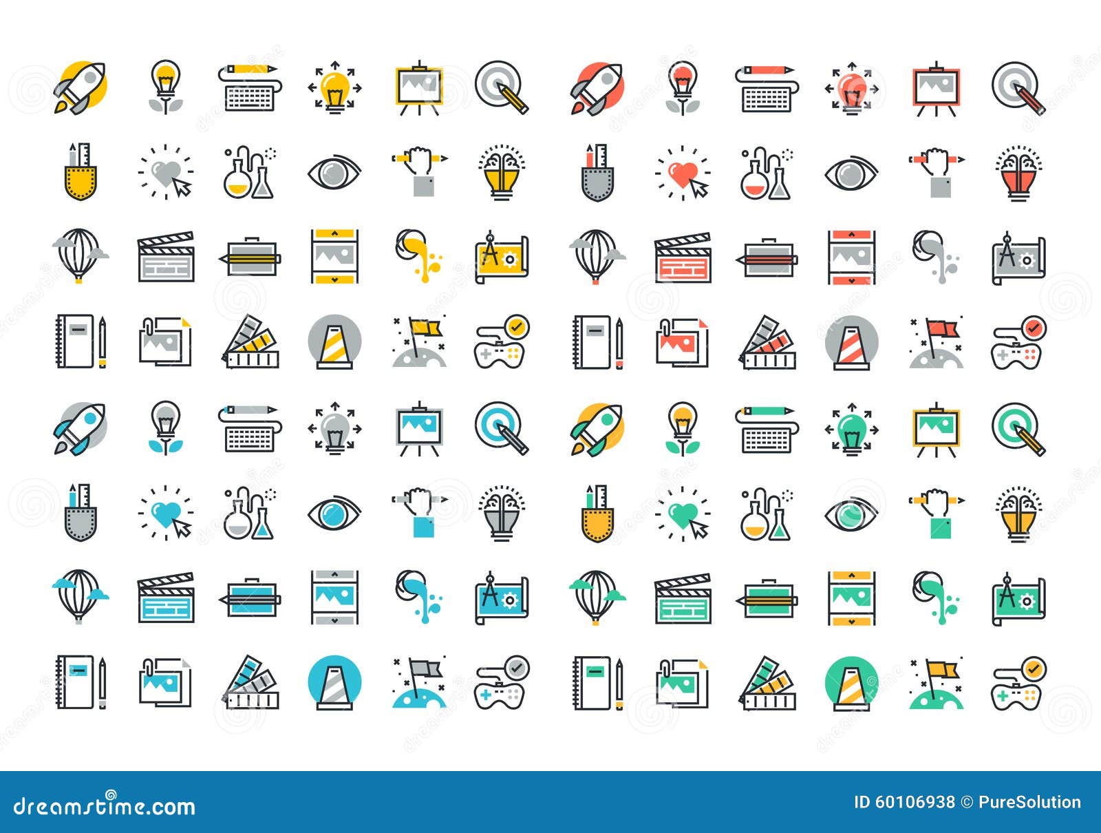 flat line colorful icons collection of creative process