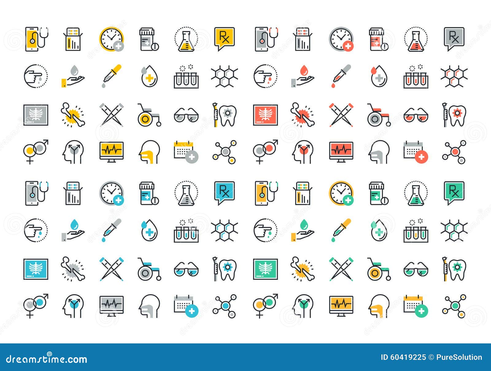 flat line colorful icons collection of medicine theme