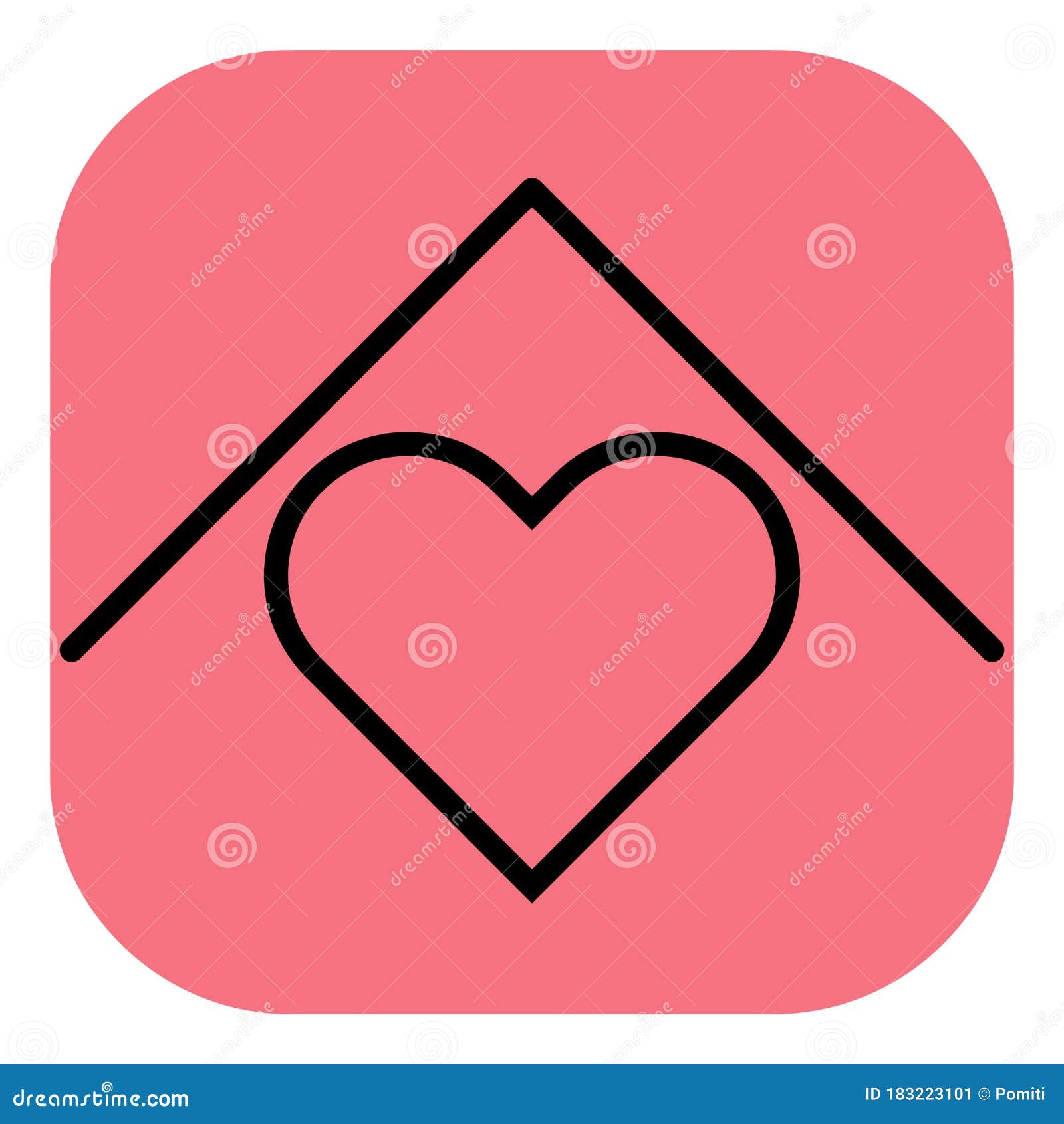 flat line heart icon on pink background