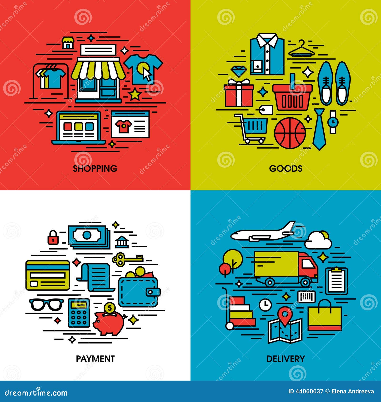 Flat Line Icons Set Of Shopping, Goods, Payment, Delivery Stock Vector - Illustration ...1300 x 1390