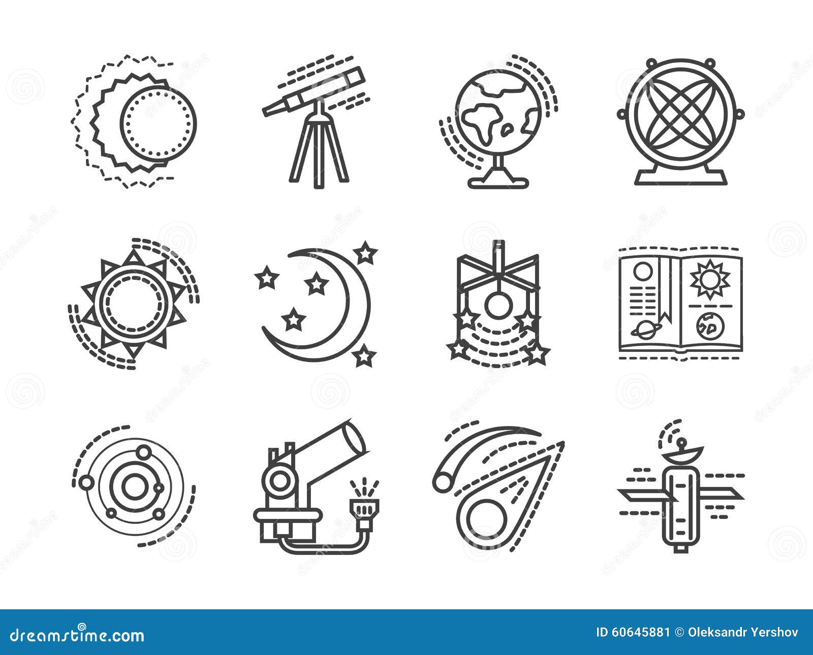 Flat Line Space Research Icons Stock Vector - Illustration of discovery ...