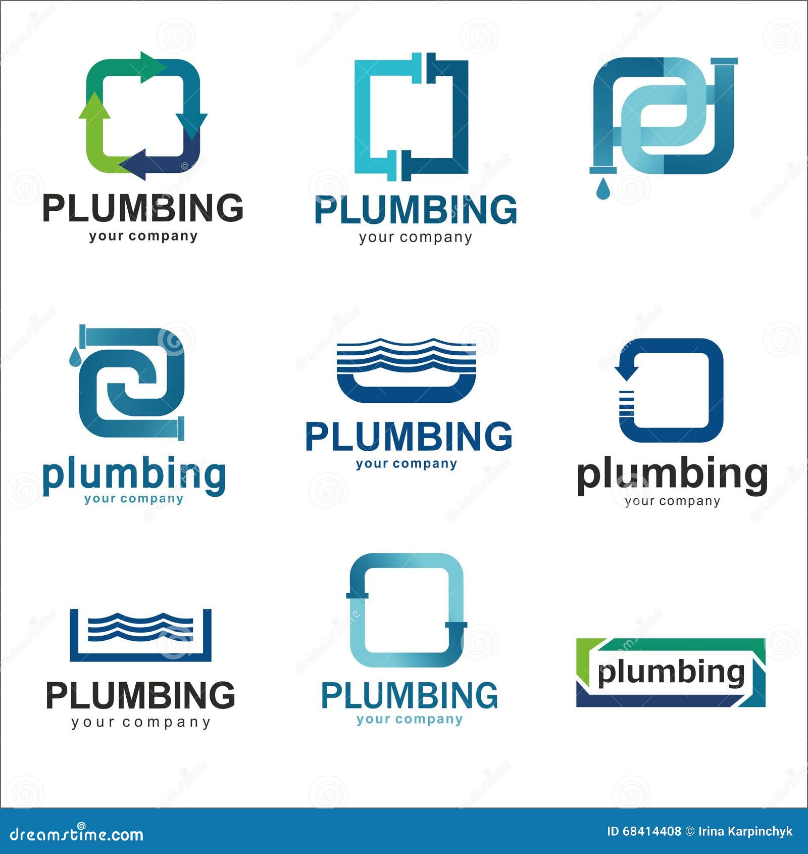 Flat Logo Design For Plumbing Company. Vector Templates ...
