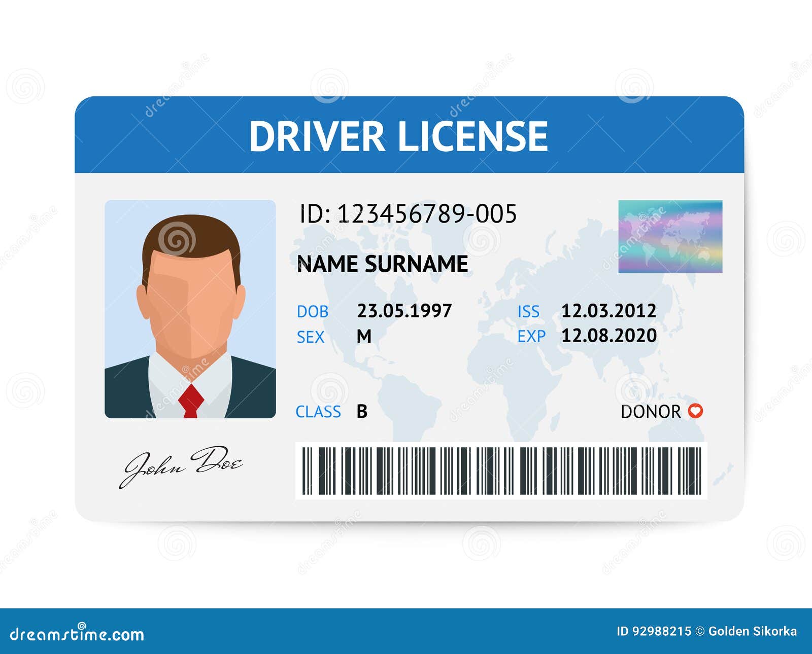 flat man driver license plastic card template, id card  