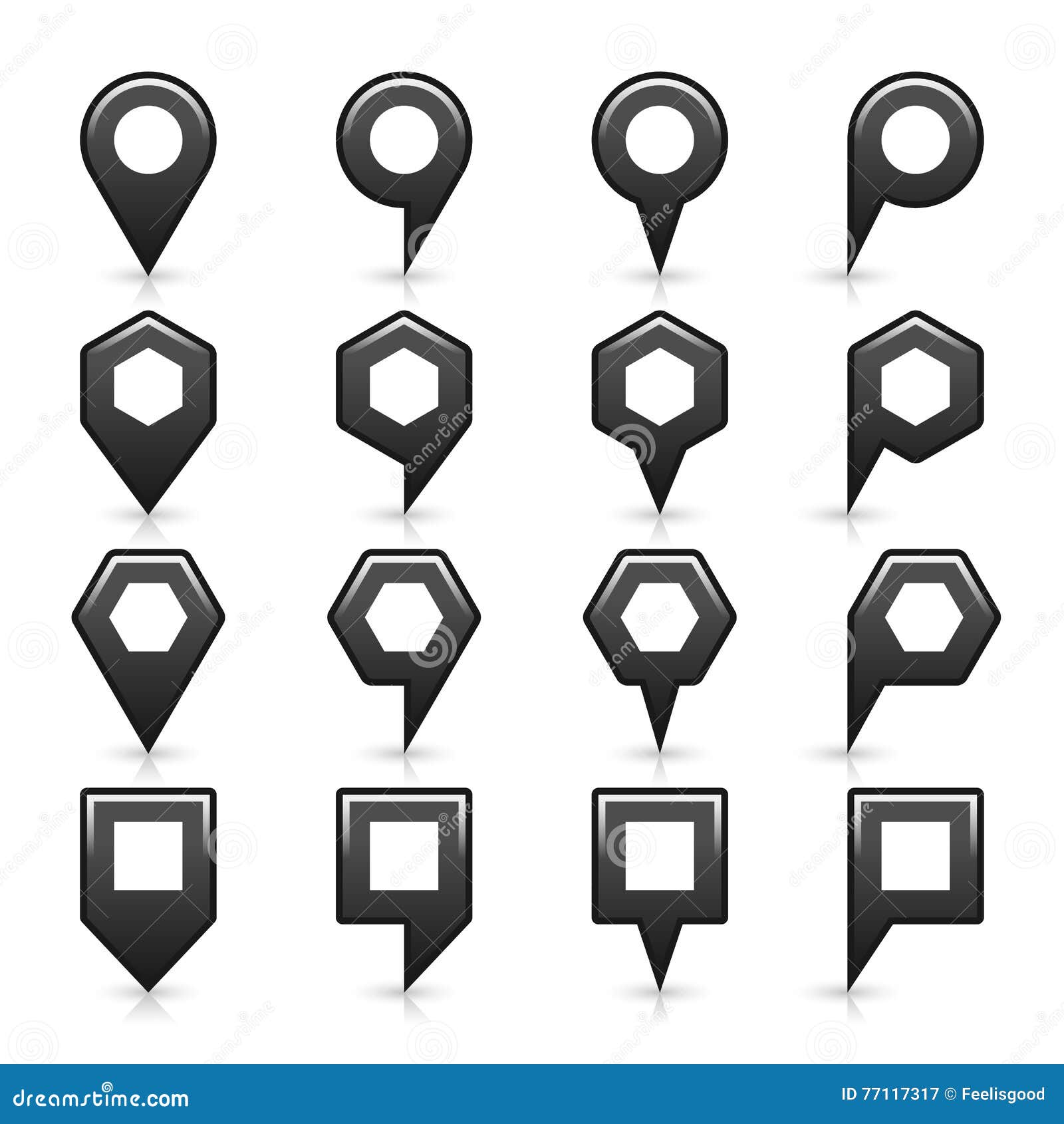 flat map pins sign black location icon with shadow