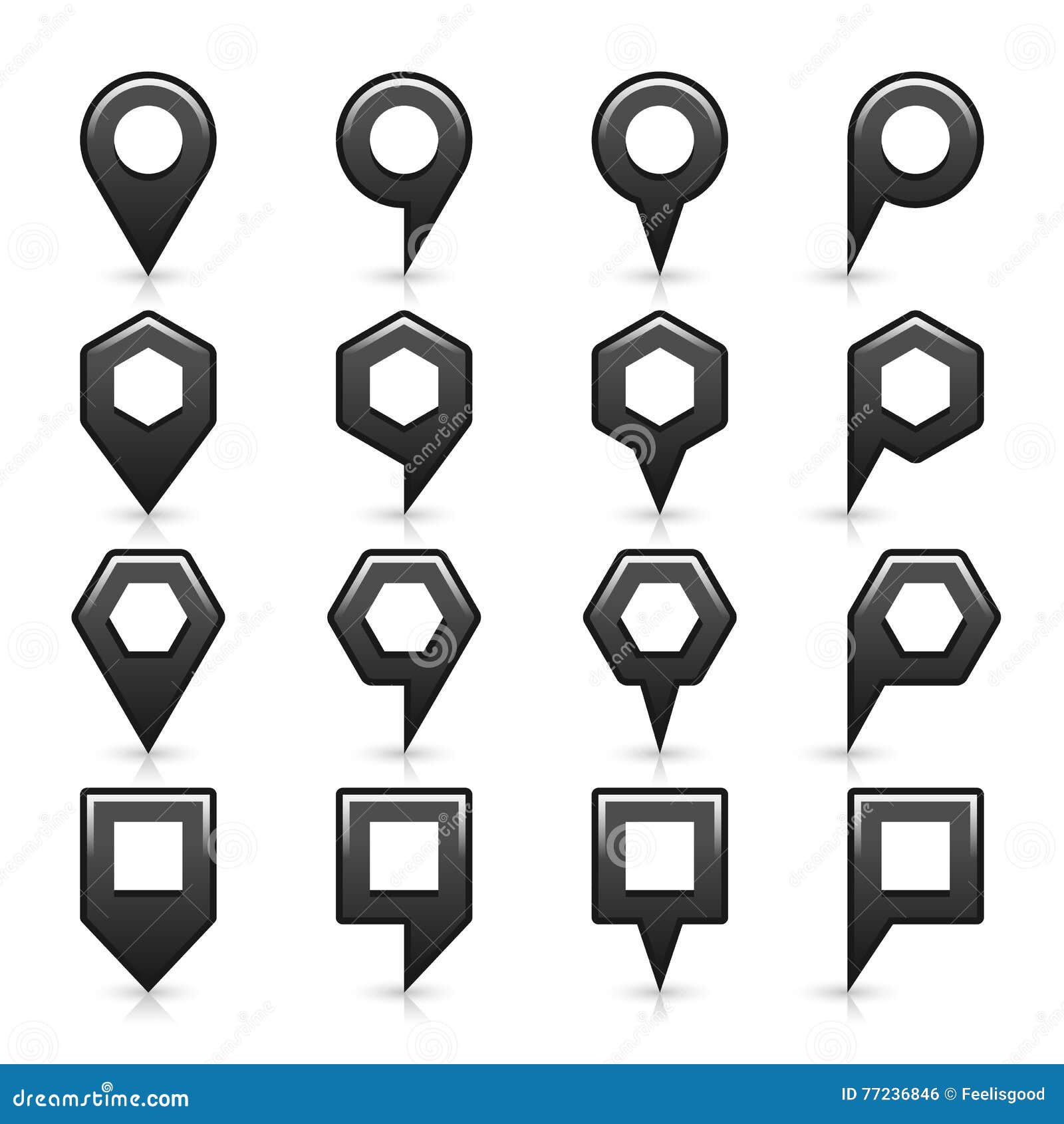 flat map pins sign location icon with shadow