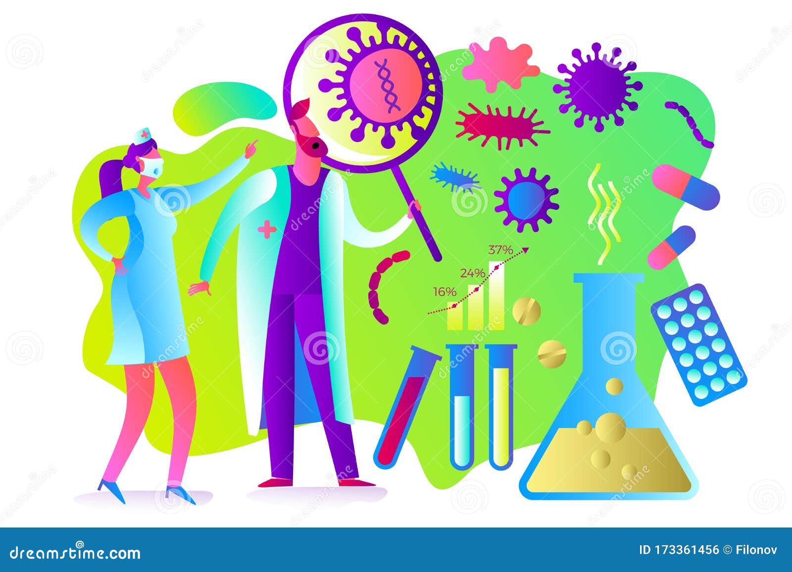 Flat Medical Illustration on the Theme of the Epidemic: a Doctor and a ...
