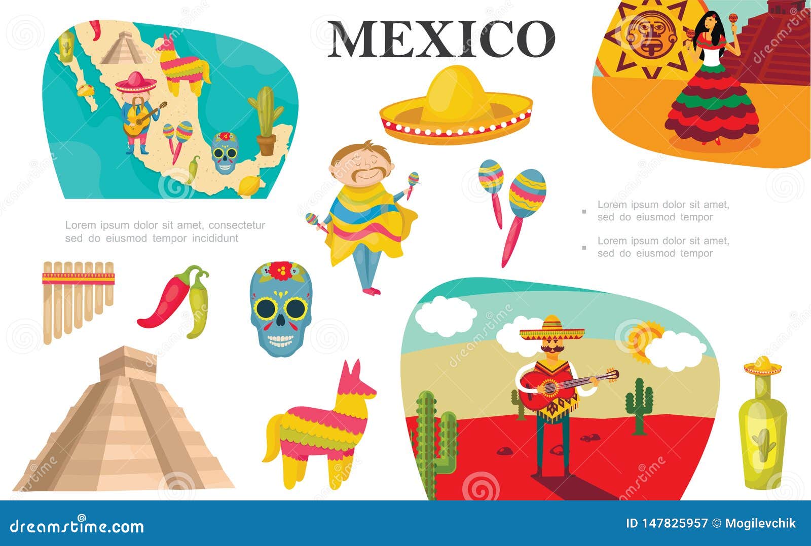 Flat Mexican Elements Composition Stock Vector - Illustration of ...