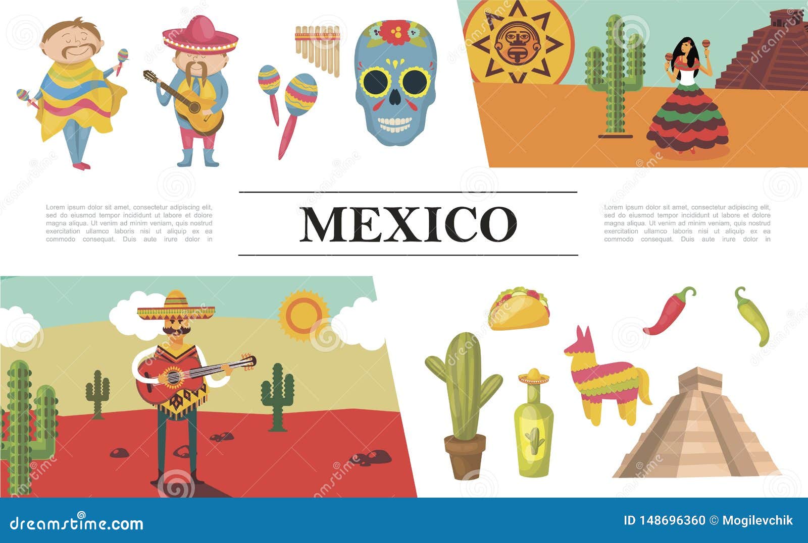 Flat Mexico Composition stock vector. Illustration of object - 148696360