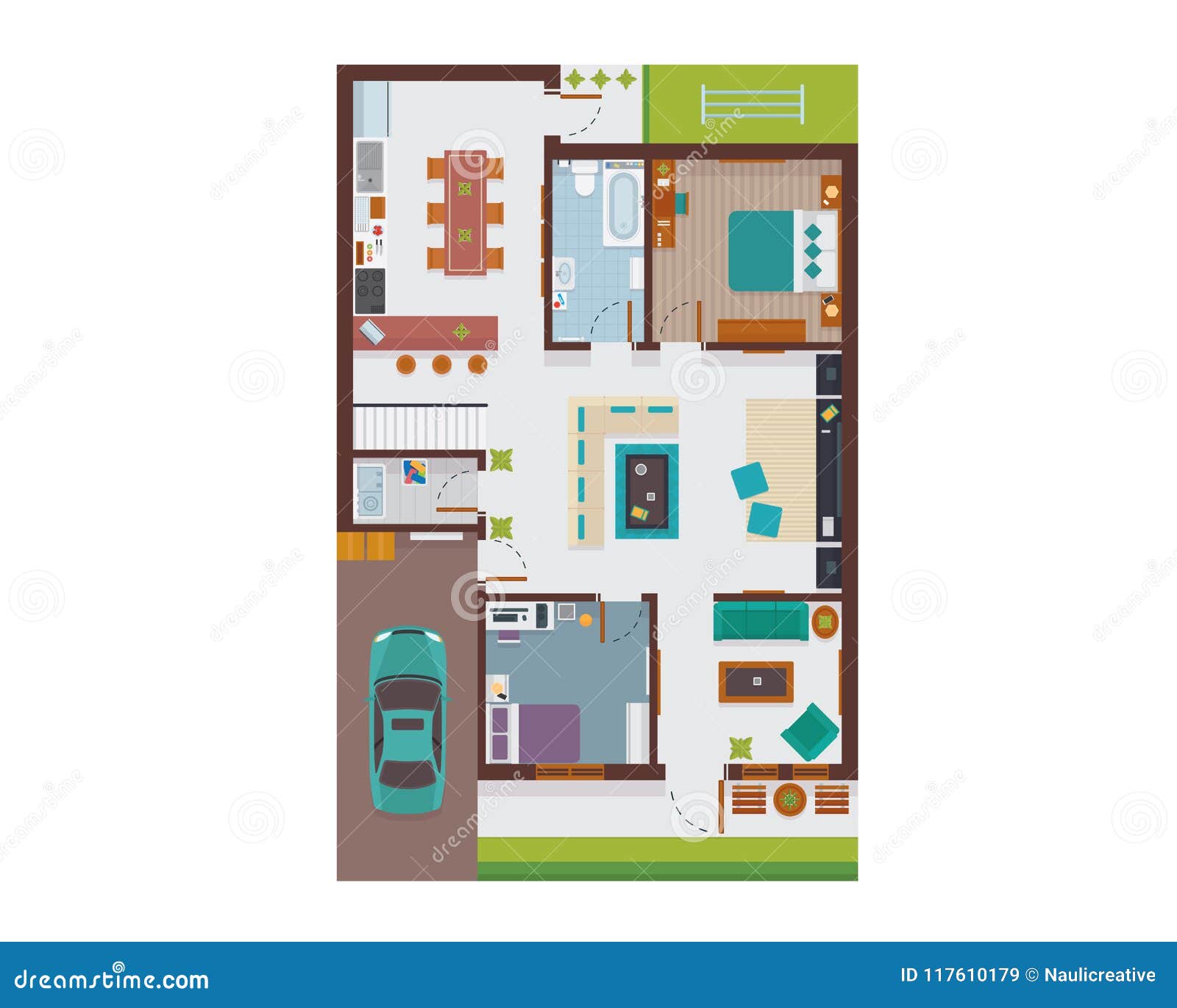 Flat Modern Family House Interior And Room Spaces Floor Plan From