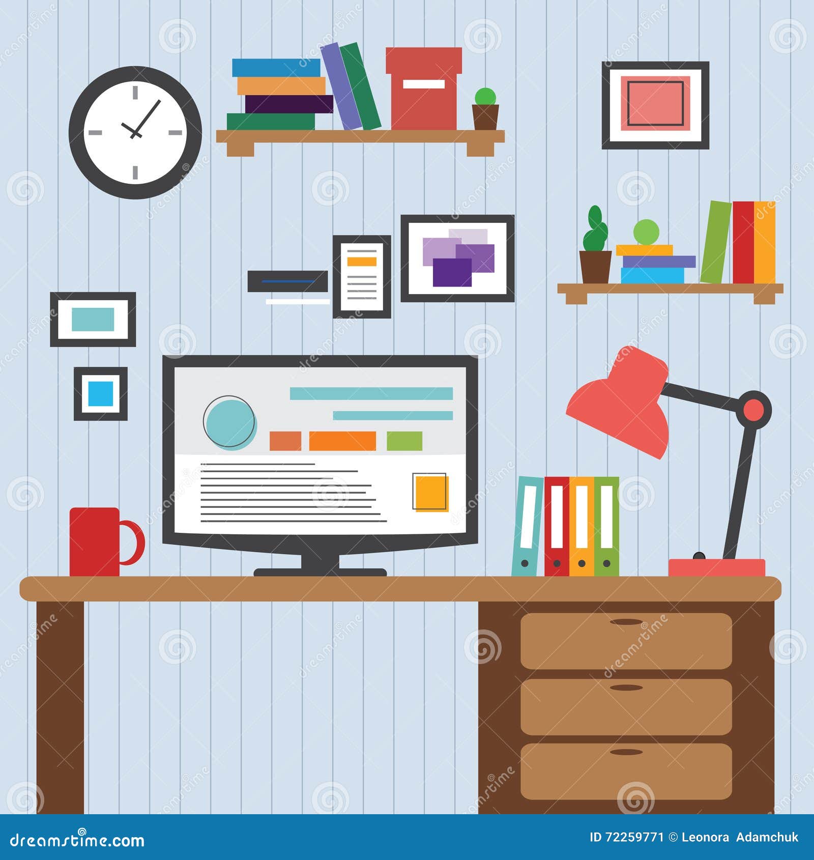 Flat Of Modern Office Interior Designer Desktop Showing