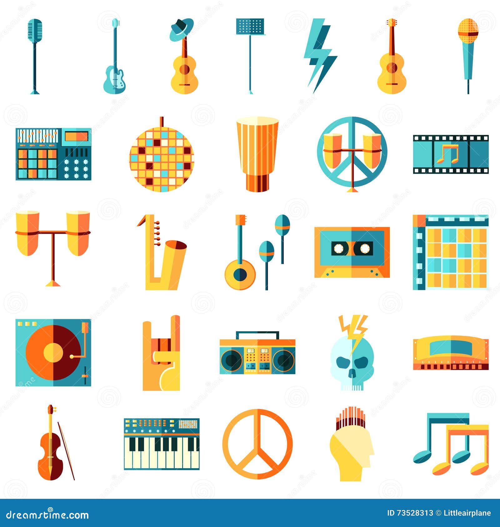 Flat Music Icons Stock Vector Illustration Of Instruments 73528313