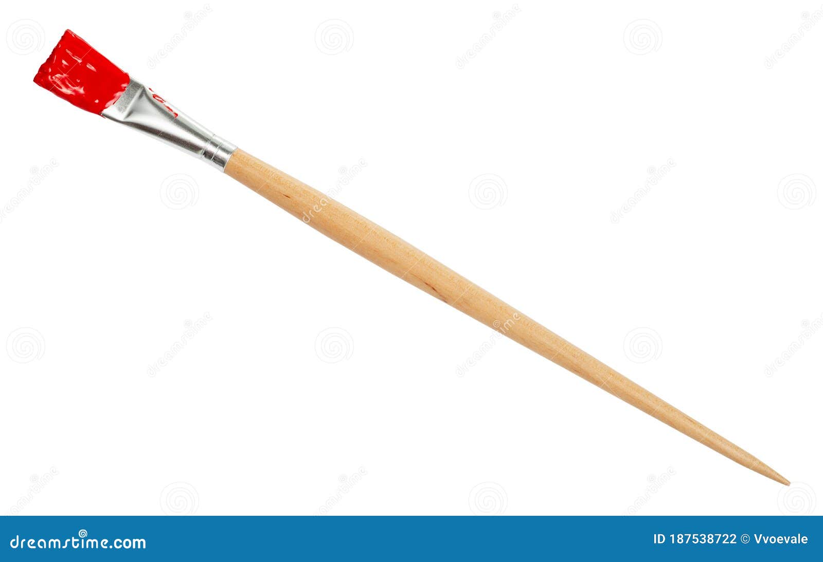 Flat Paint Brush with Red Tip and Wooden Handle Stock Photo Image of
