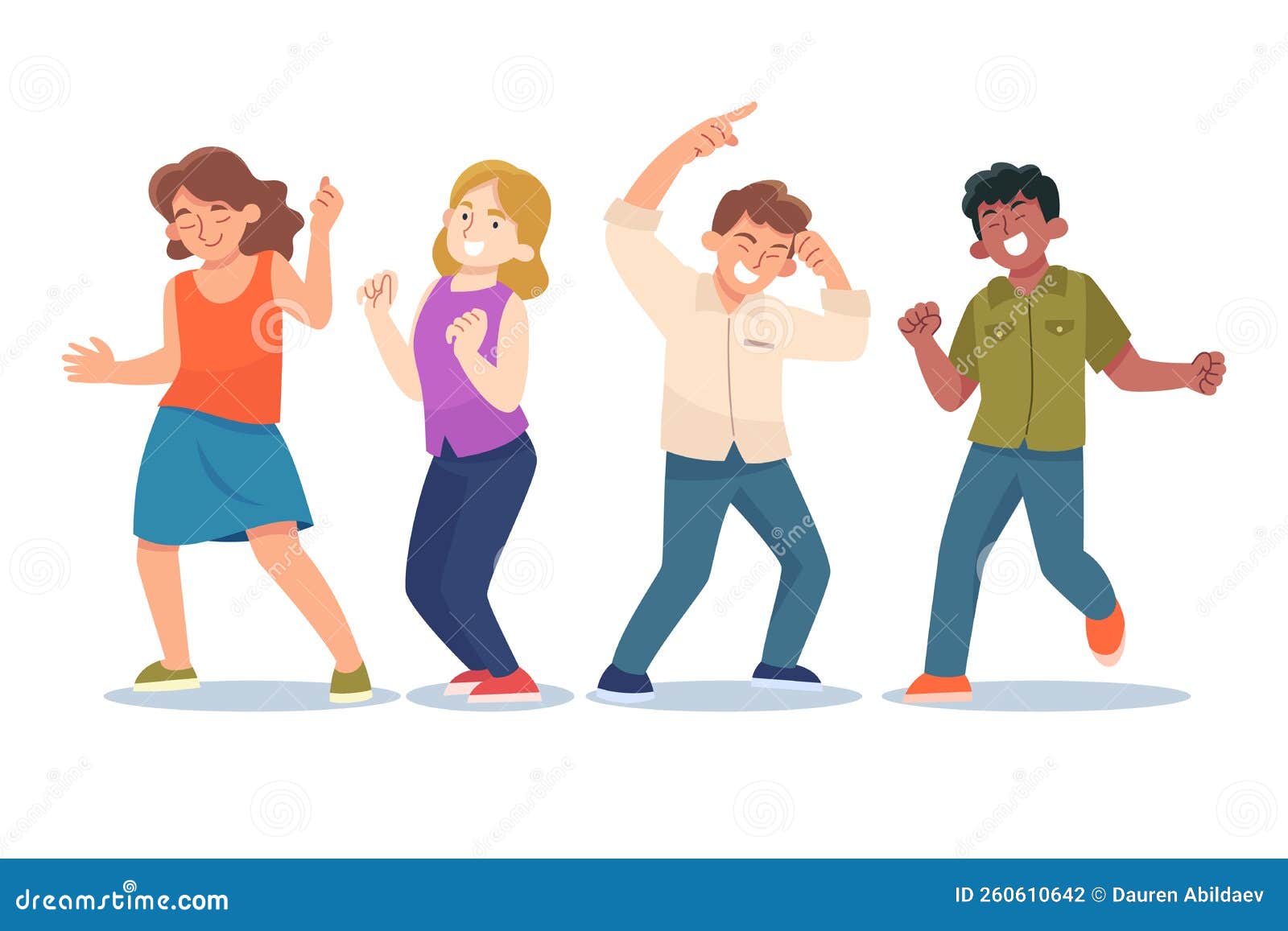 Flat People Dancing Together Vector Illustration. Stock Vector ...