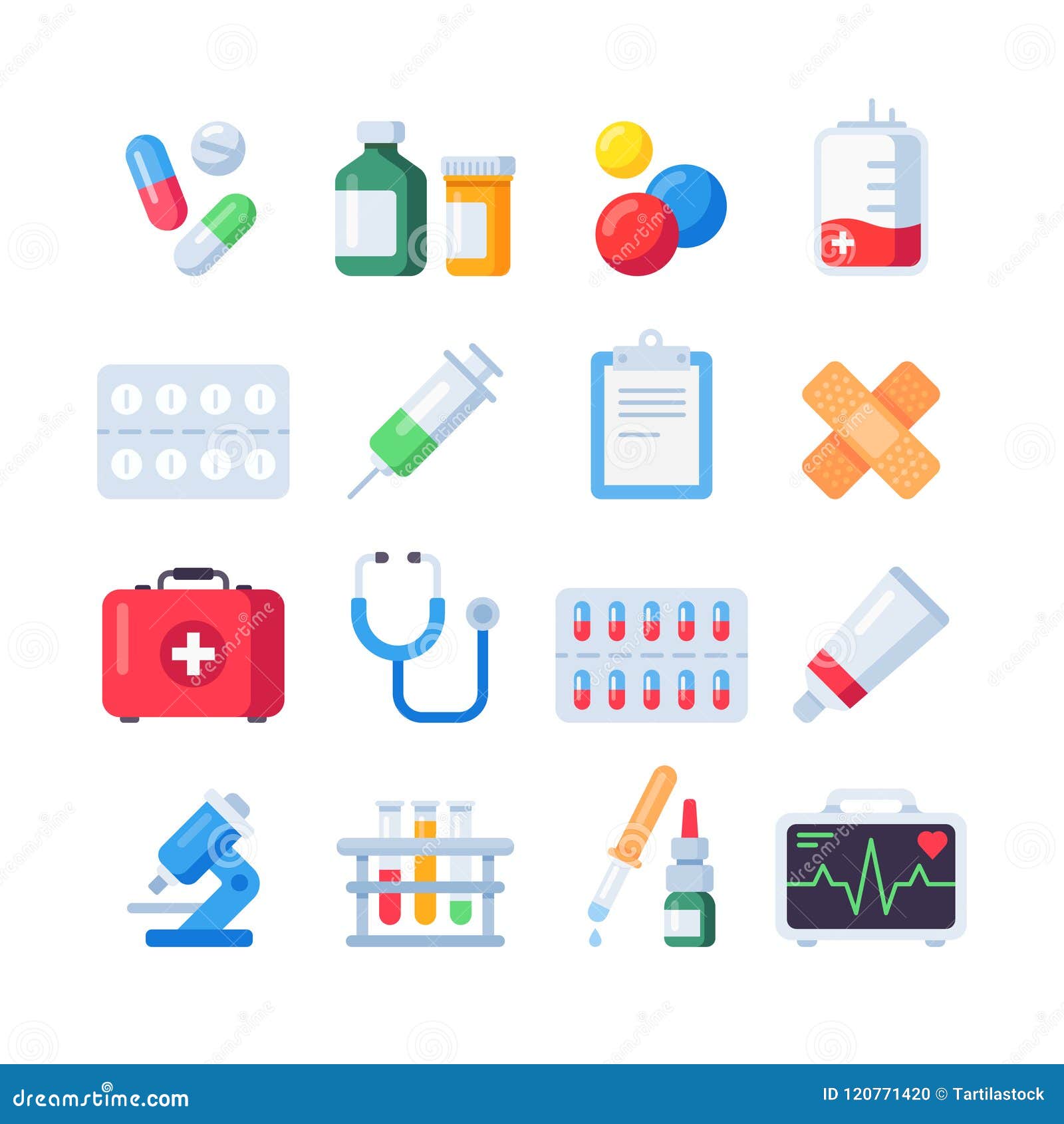 flat pill icons. medication dose of drug for treatment. medicine bottle and pills in blister packs cartoon icon set