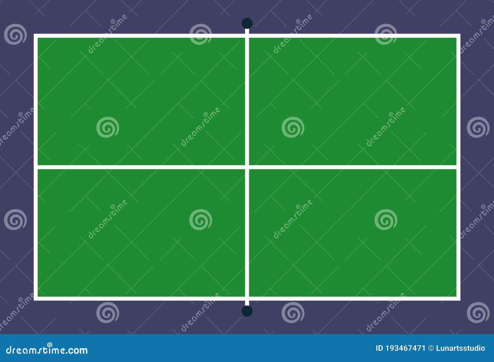 Flat Pin Pong Table. Top View of Field with Line Template, Vector